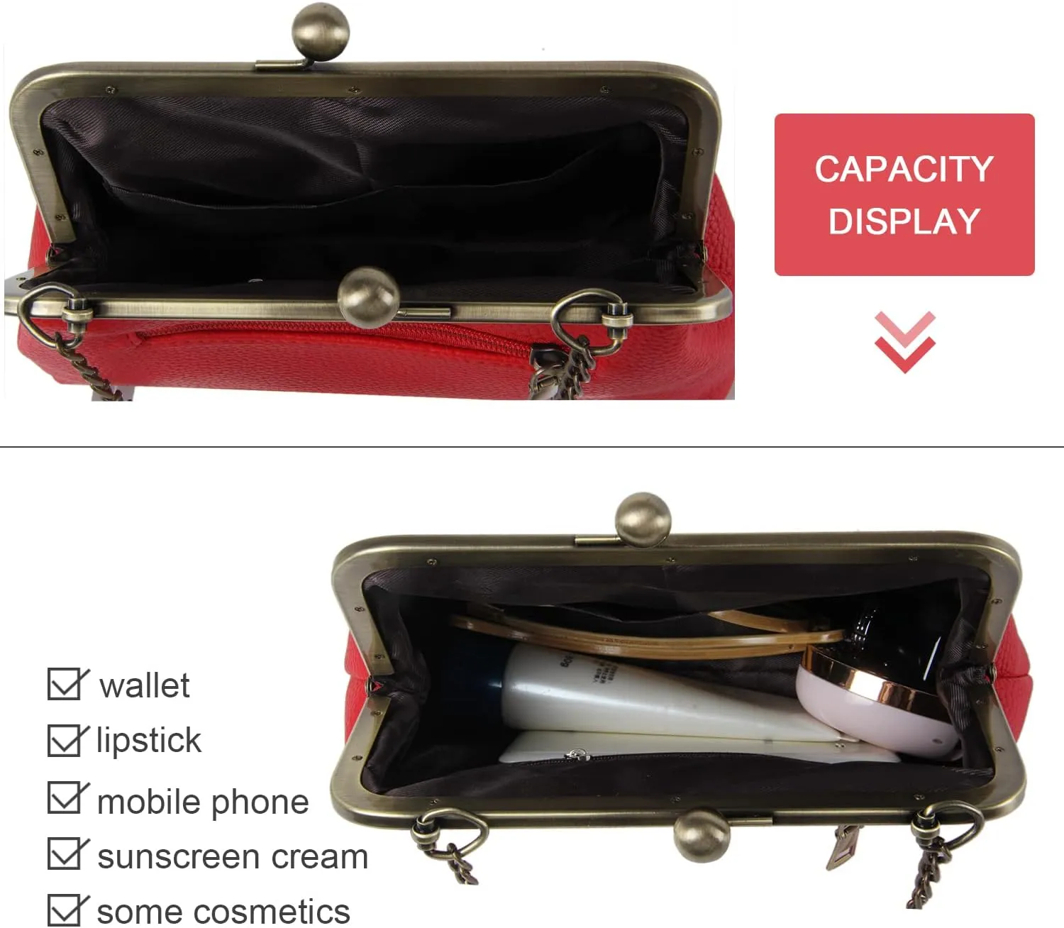 Lanpet Women Classical Kiss Lock Clutch with Chain Strap Shoulder Bag Purse Wallet