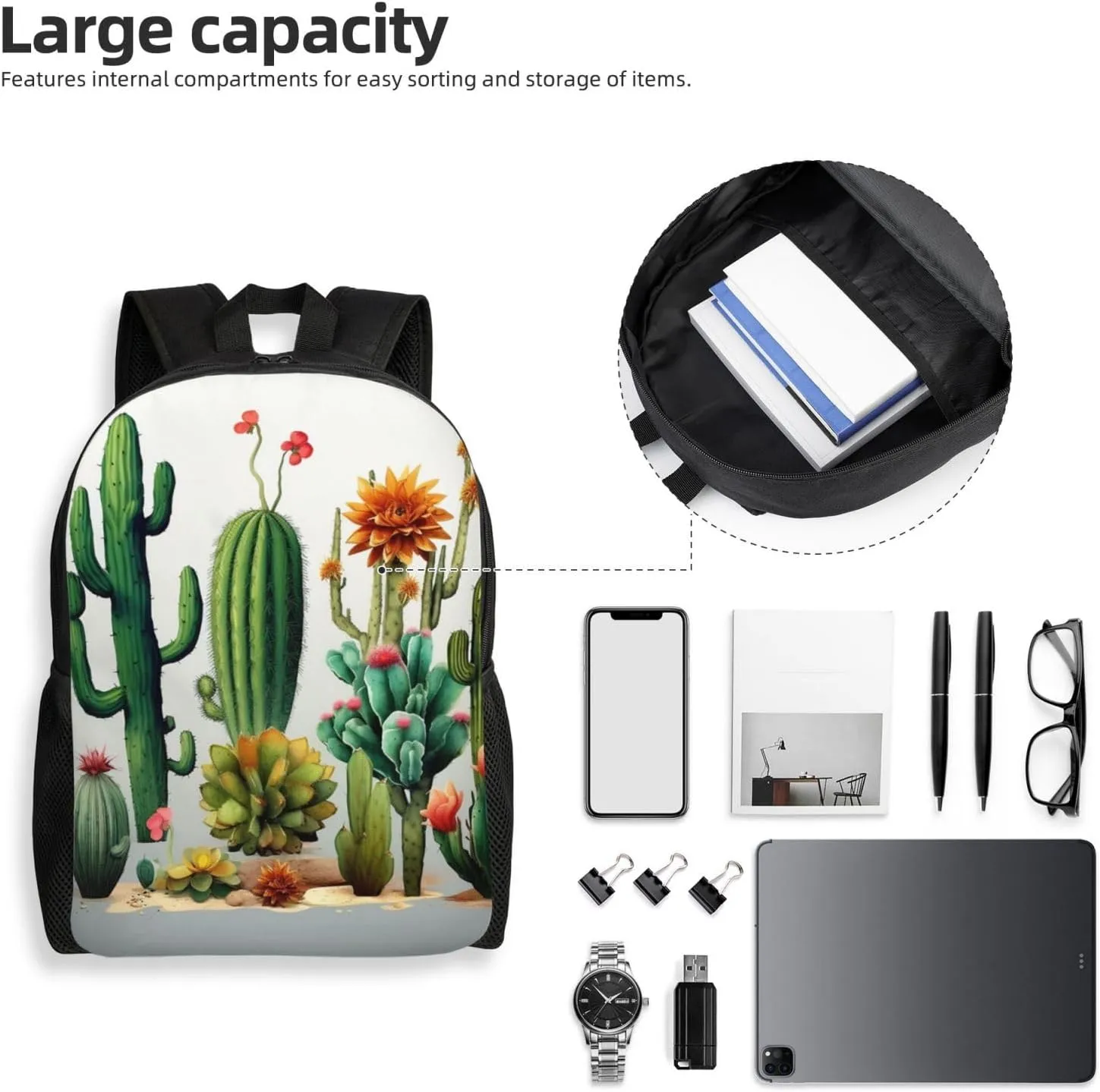 Laptop Backpack for Men Women Carry On Backpack Cactus Backpack Lightweight Travel Bag Casual Daypack