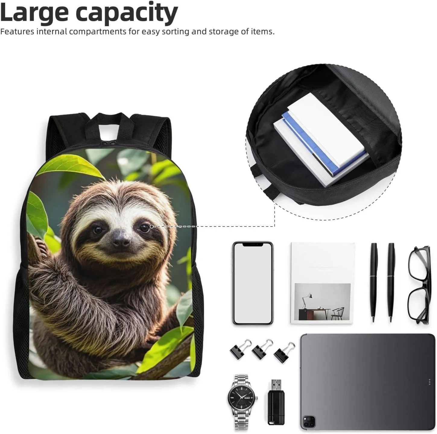 Laptop Backpack for Women Men Carry-on Backpack Adorable Sloth Daypack Lightweight Travel Shoulder Bags