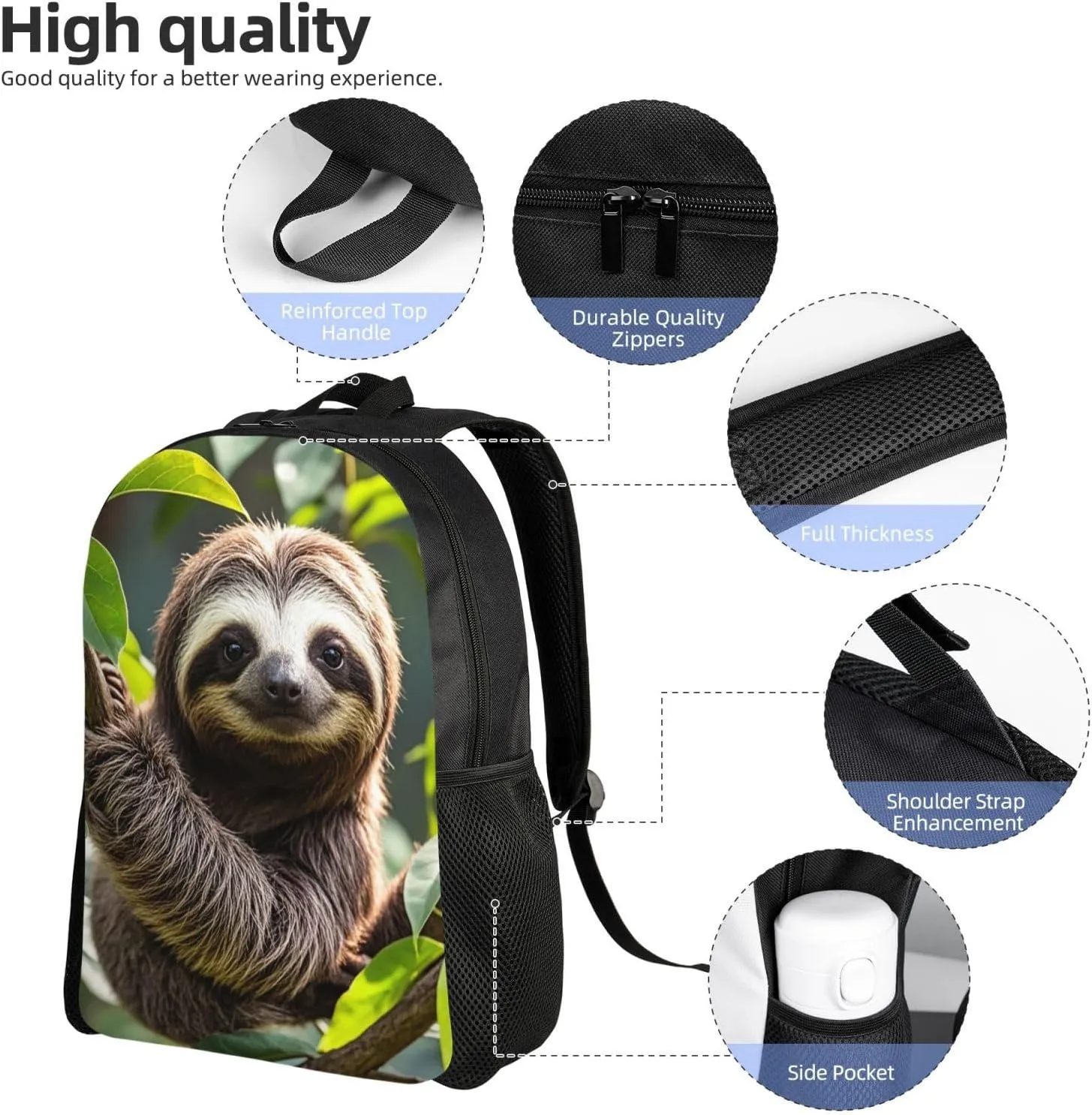 Laptop Backpack for Women Men Carry-on Backpack Adorable Sloth Daypack Lightweight Travel Shoulder Bags