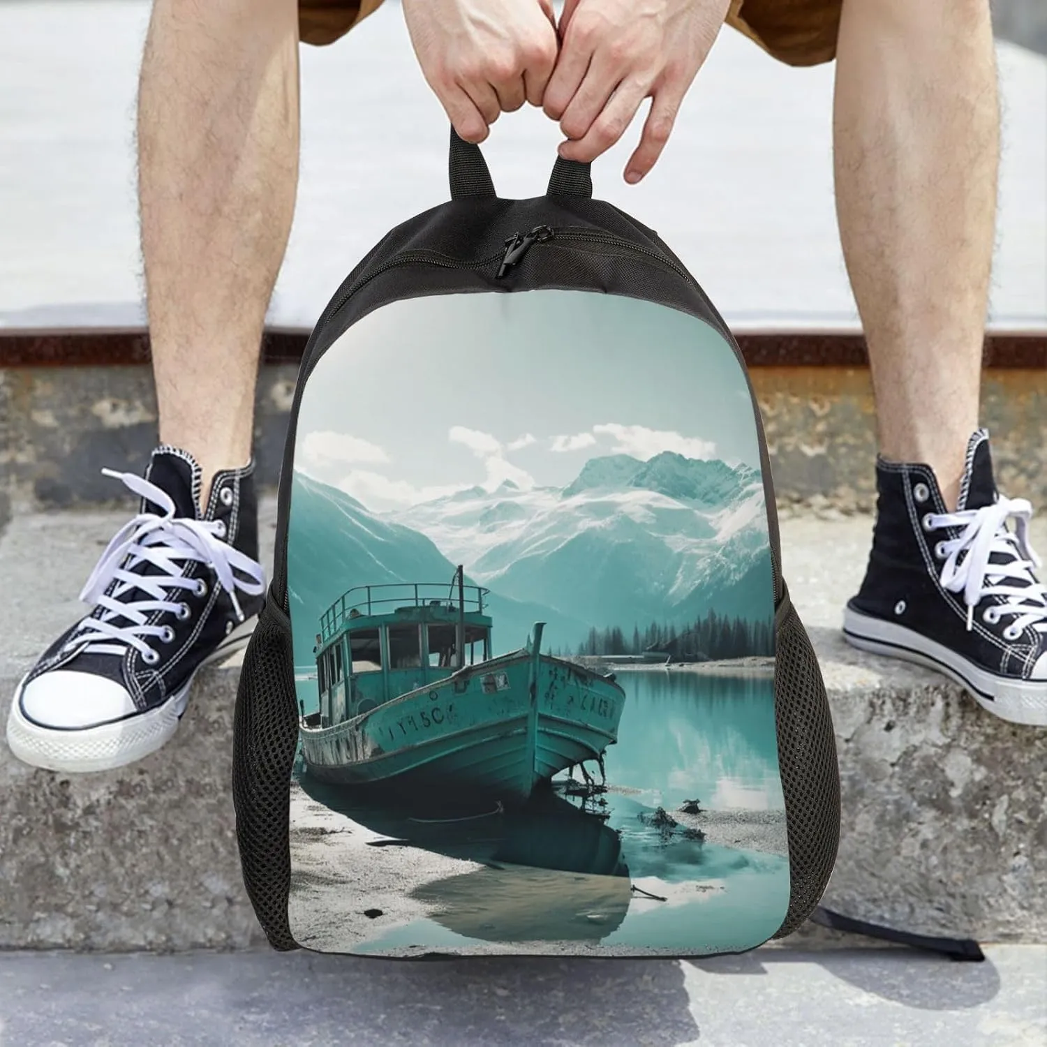 Laptop Backpack for Women Men Carry-on Backpack Boat Docked on the Lake Daypack Lightweight Travel Shoulder Bags