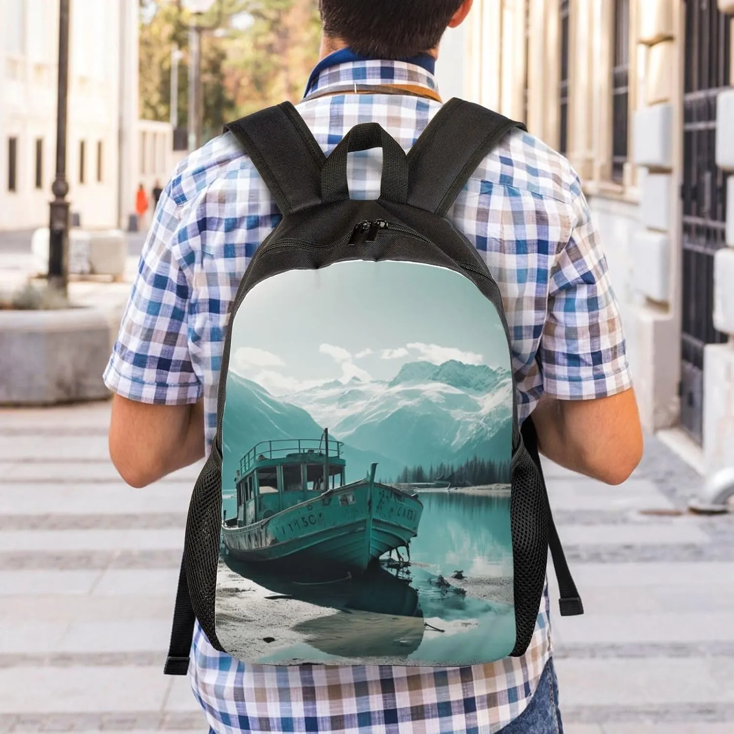Laptop Backpack for Women Men Carry-on Backpack Boat Docked on the Lake Daypack Lightweight Travel Shoulder Bags