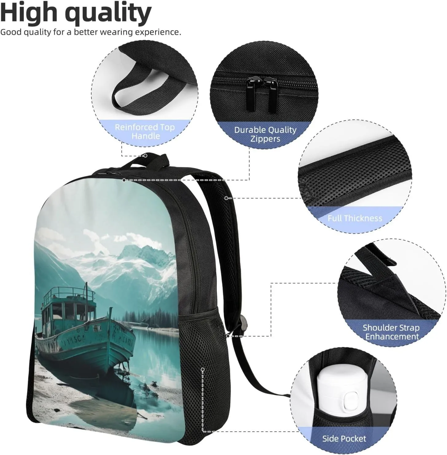 Laptop Backpack for Women Men Carry-on Backpack Boat Docked on the Lake Daypack Lightweight Travel Shoulder Bags