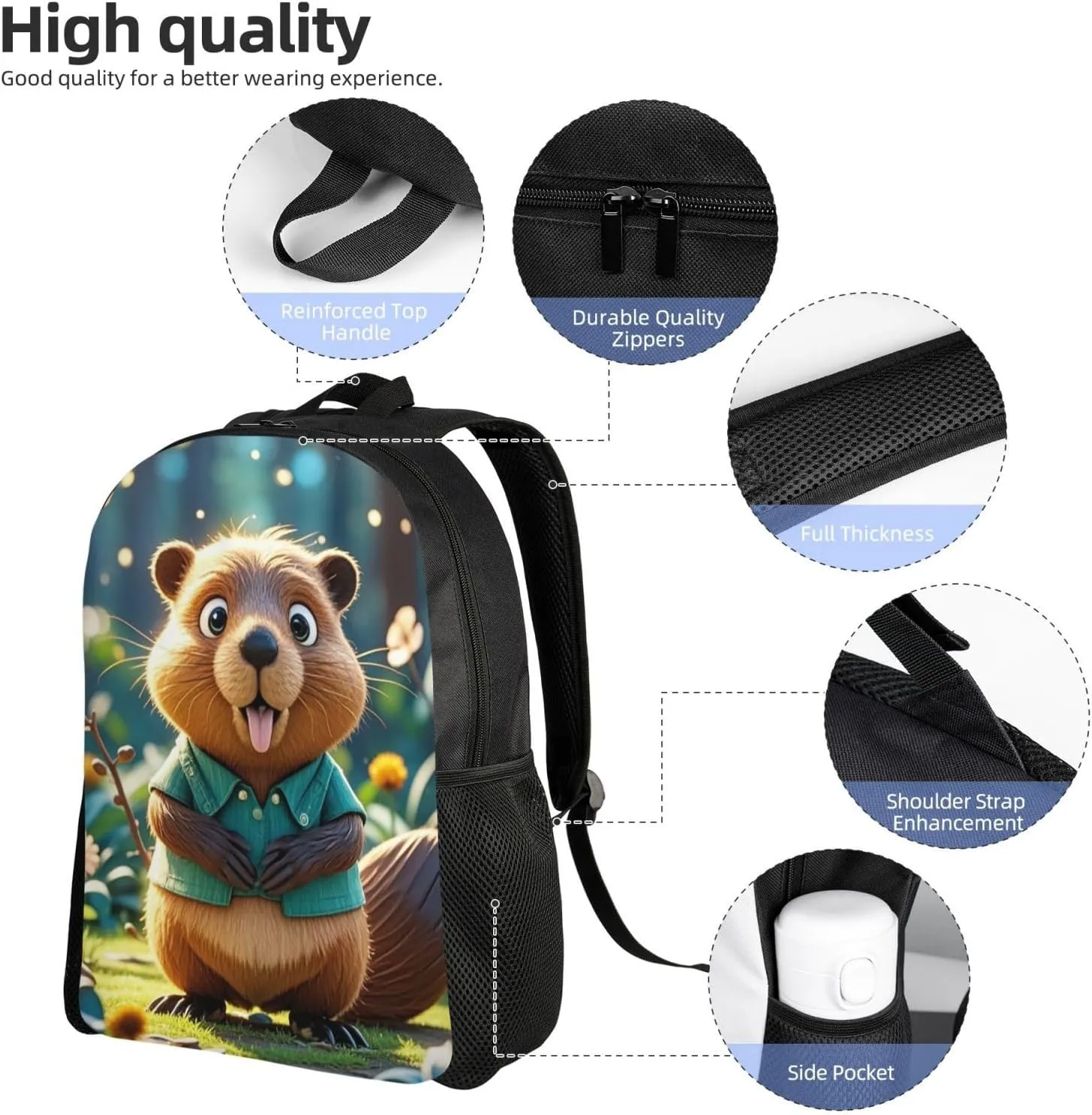 Laptop Backpack for Women Men Carry-on Backpack Cartoon animated beaver Daypack Lightweight Travel Shoulder Bags