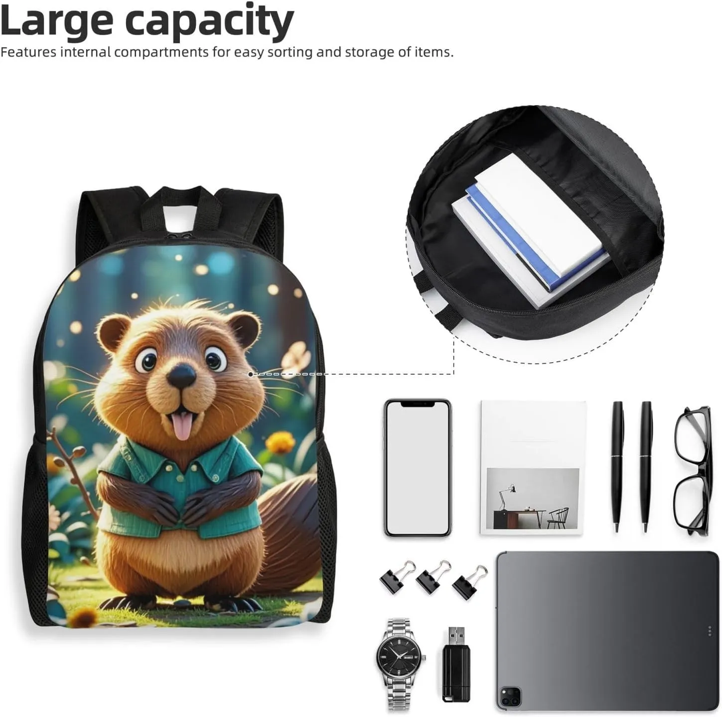 Laptop Backpack for Women Men Carry-on Backpack Cartoon animated beaver Daypack Lightweight Travel Shoulder Bags