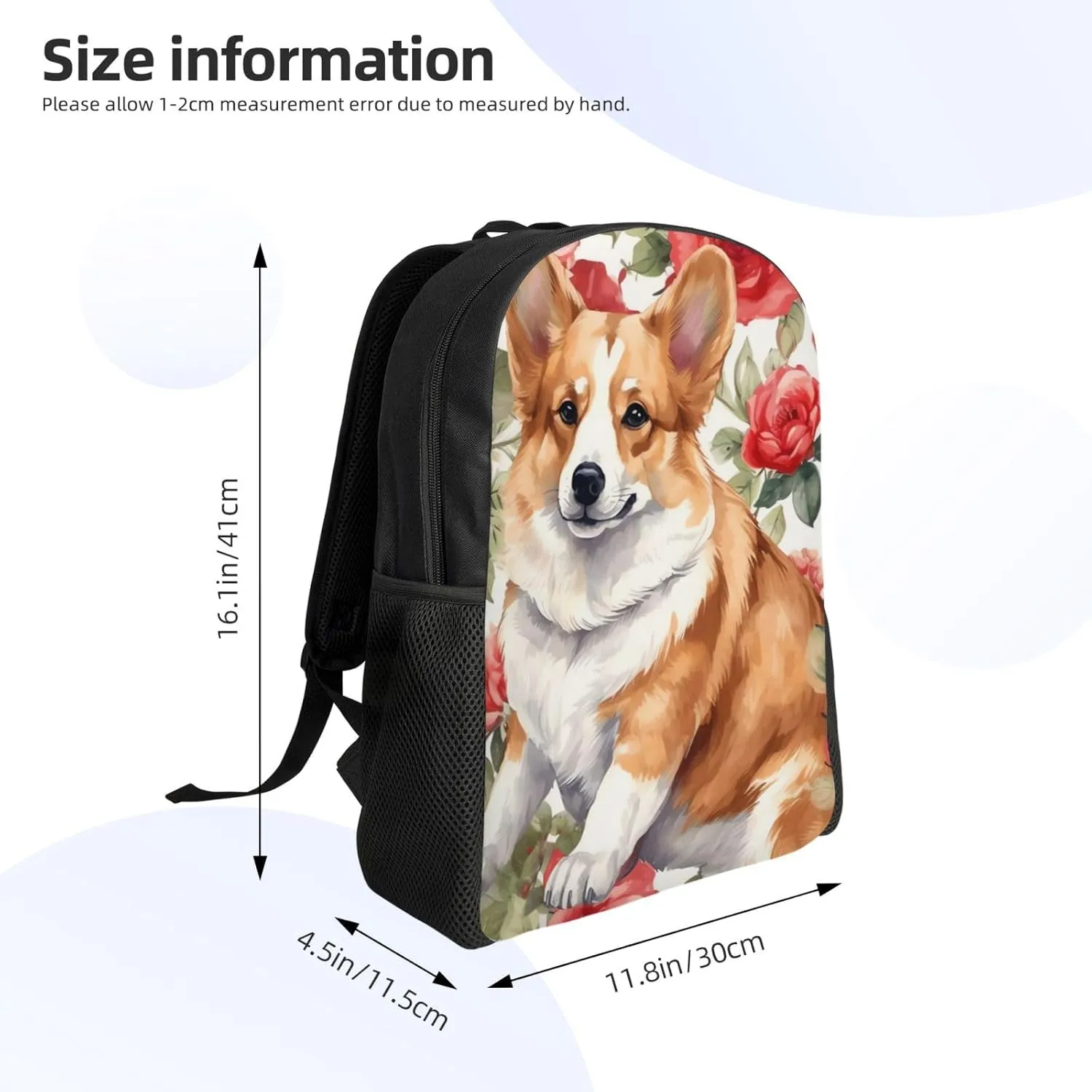 Laptop Backpack for Women Men Carry-on Backpack Corgi Flower Pattern Daypack Lightweight Travel Shoulder Bags