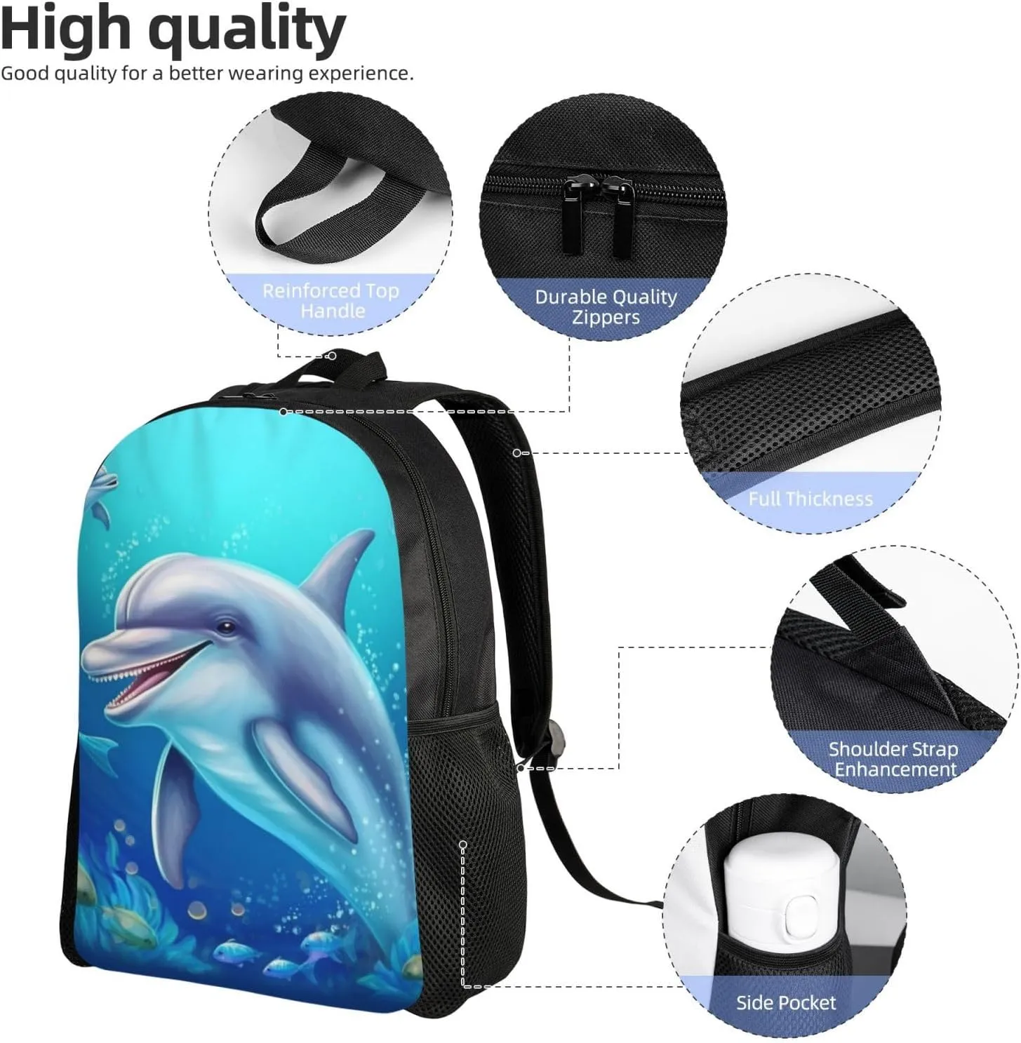 Laptop Backpack for Women Men Carry-on Backpack Cute dolphin Daypack Lightweight Travel Shoulder Bags