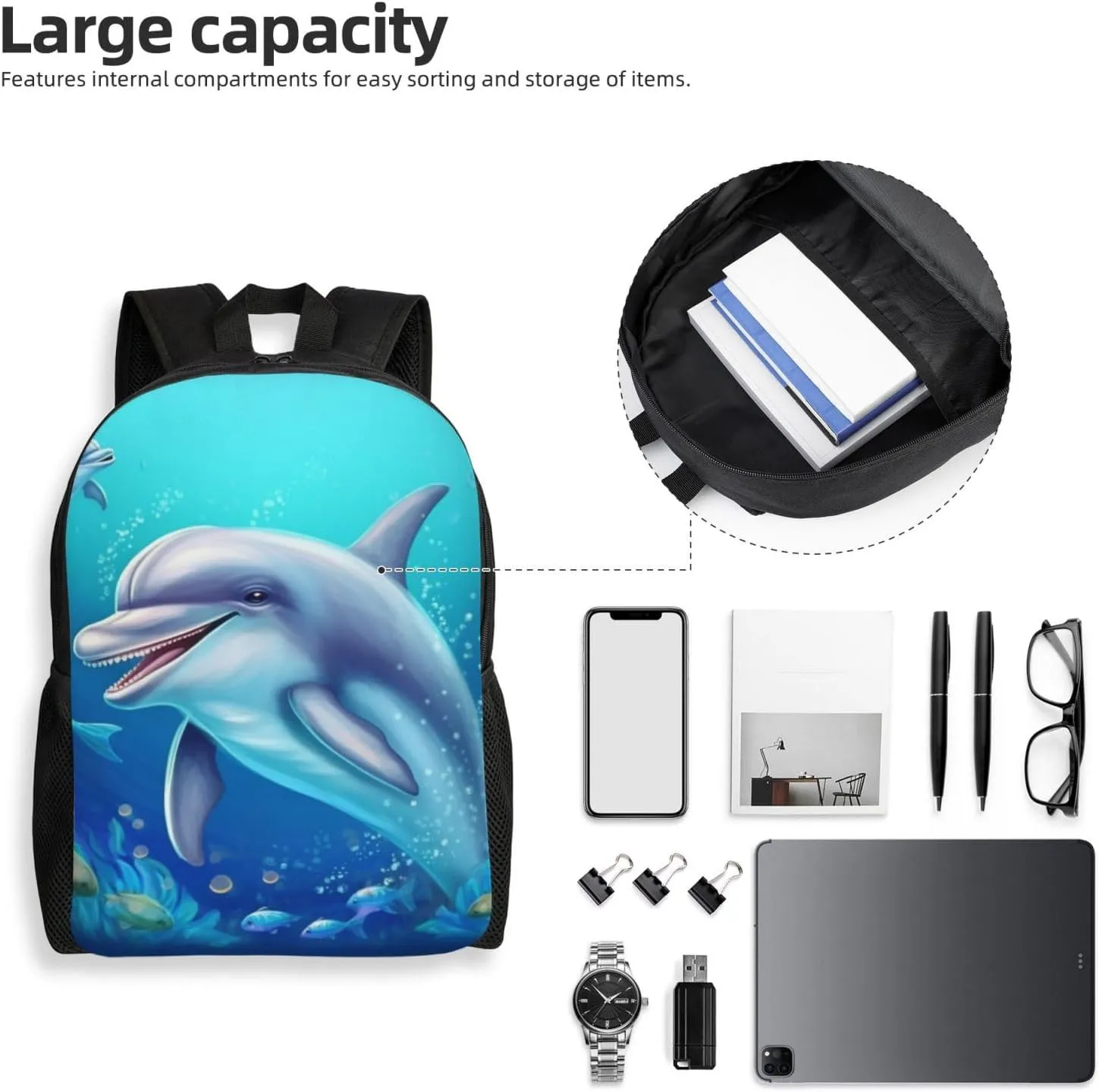 Laptop Backpack for Women Men Carry-on Backpack Cute dolphin Daypack Lightweight Travel Shoulder Bags