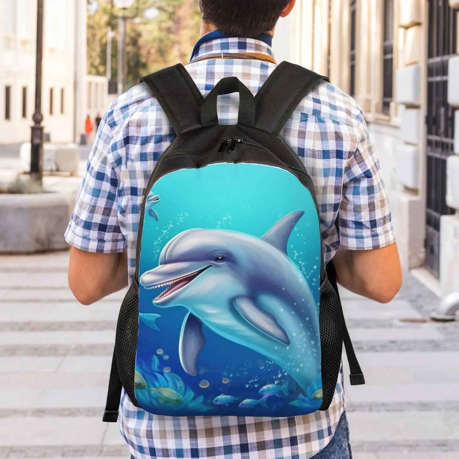 Laptop Backpack for Women Men Carry-on Backpack Cute dolphin Daypack Lightweight Travel Shoulder Bags