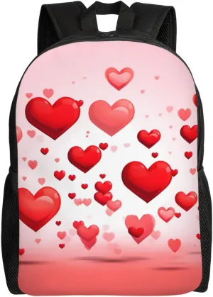 Laptop Backpack for Women Men Carry-on Backpack Red Hearts Daypack Lightweight Travel Shoulder Bags