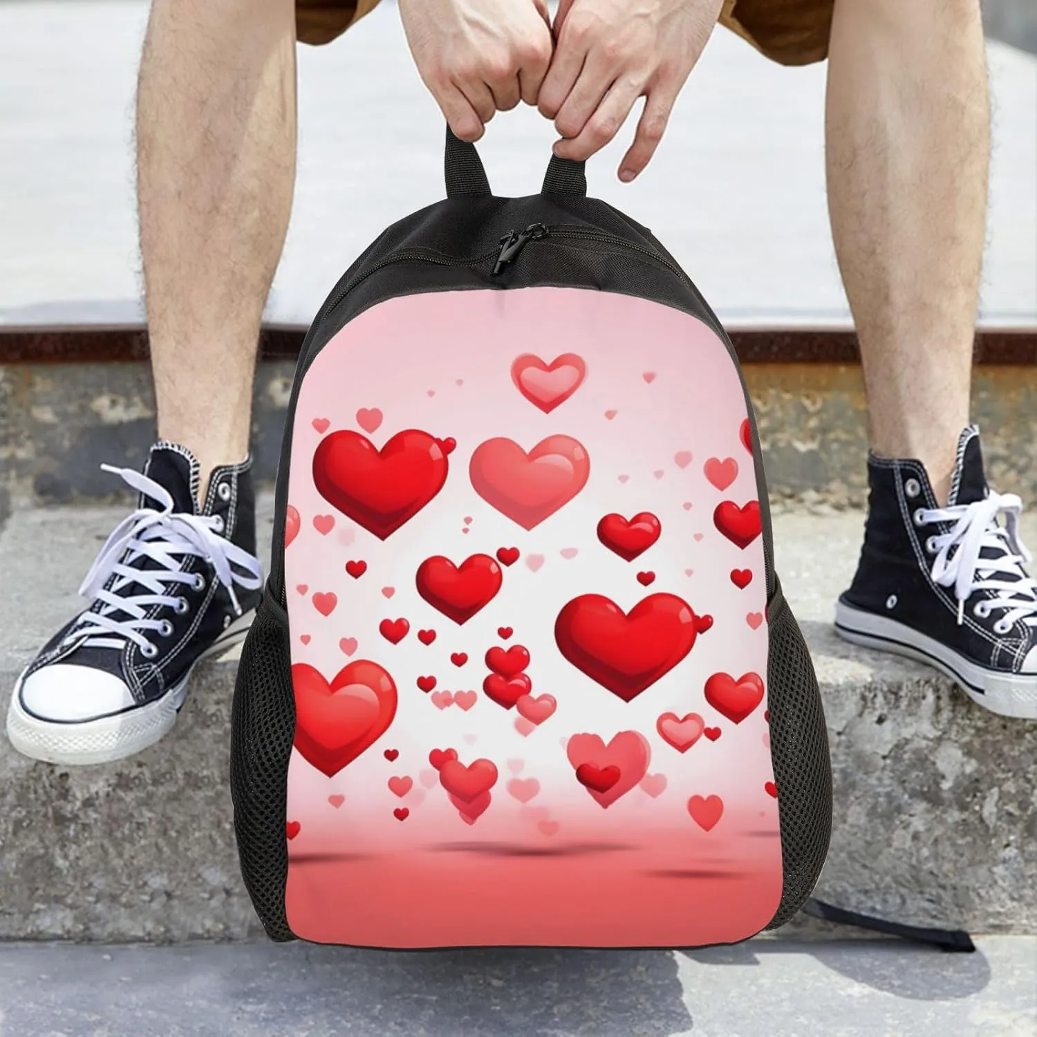 Laptop Backpack for Women Men Carry-on Backpack Red Hearts Daypack Lightweight Travel Shoulder Bags