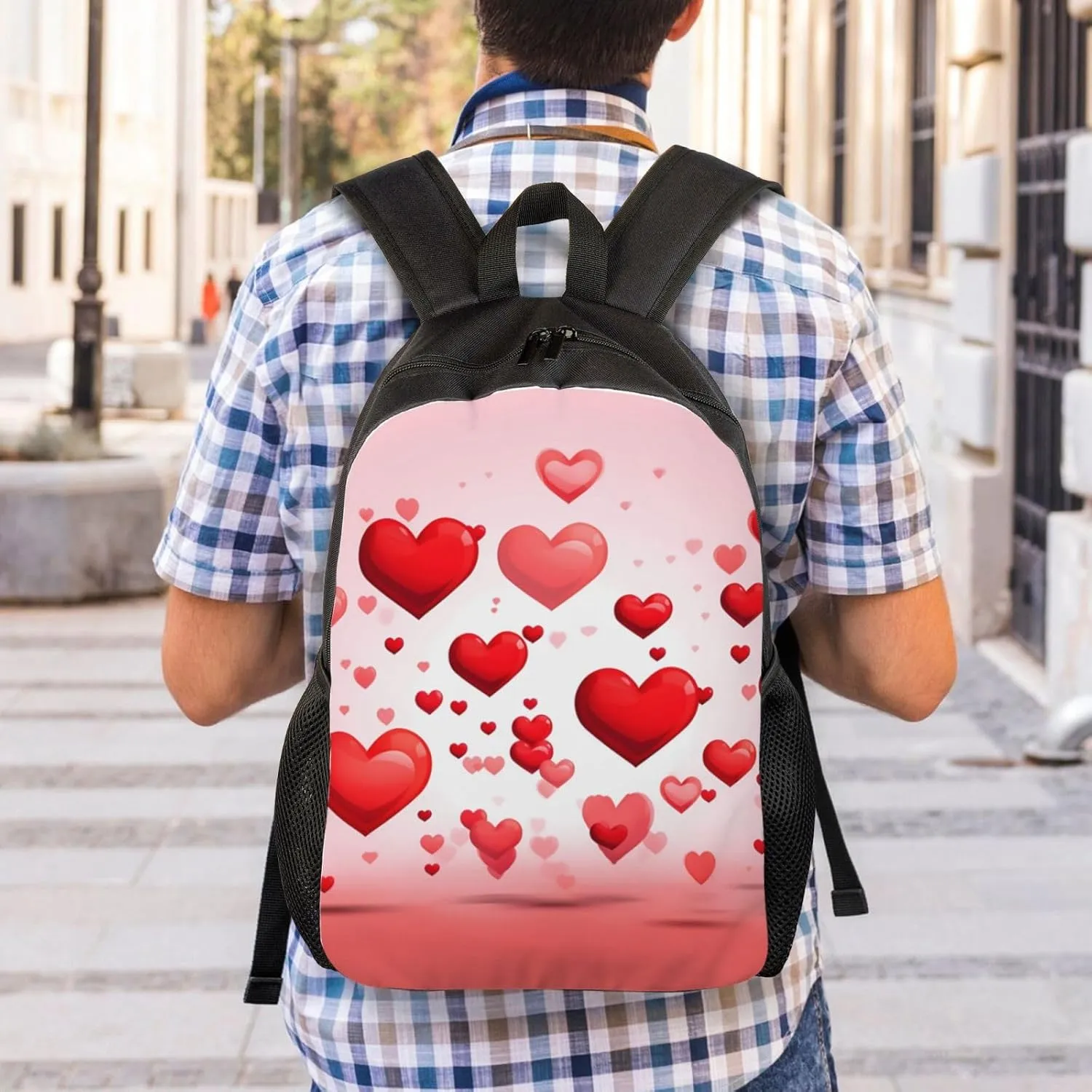 Laptop Backpack for Women Men Carry-on Backpack Red Hearts Daypack Lightweight Travel Shoulder Bags