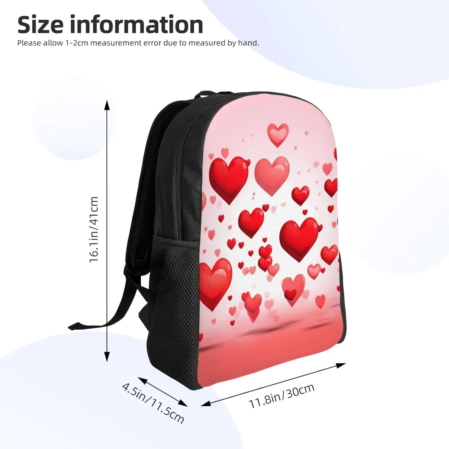 Laptop Backpack for Women Men Carry-on Backpack Red Hearts Daypack Lightweight Travel Shoulder Bags