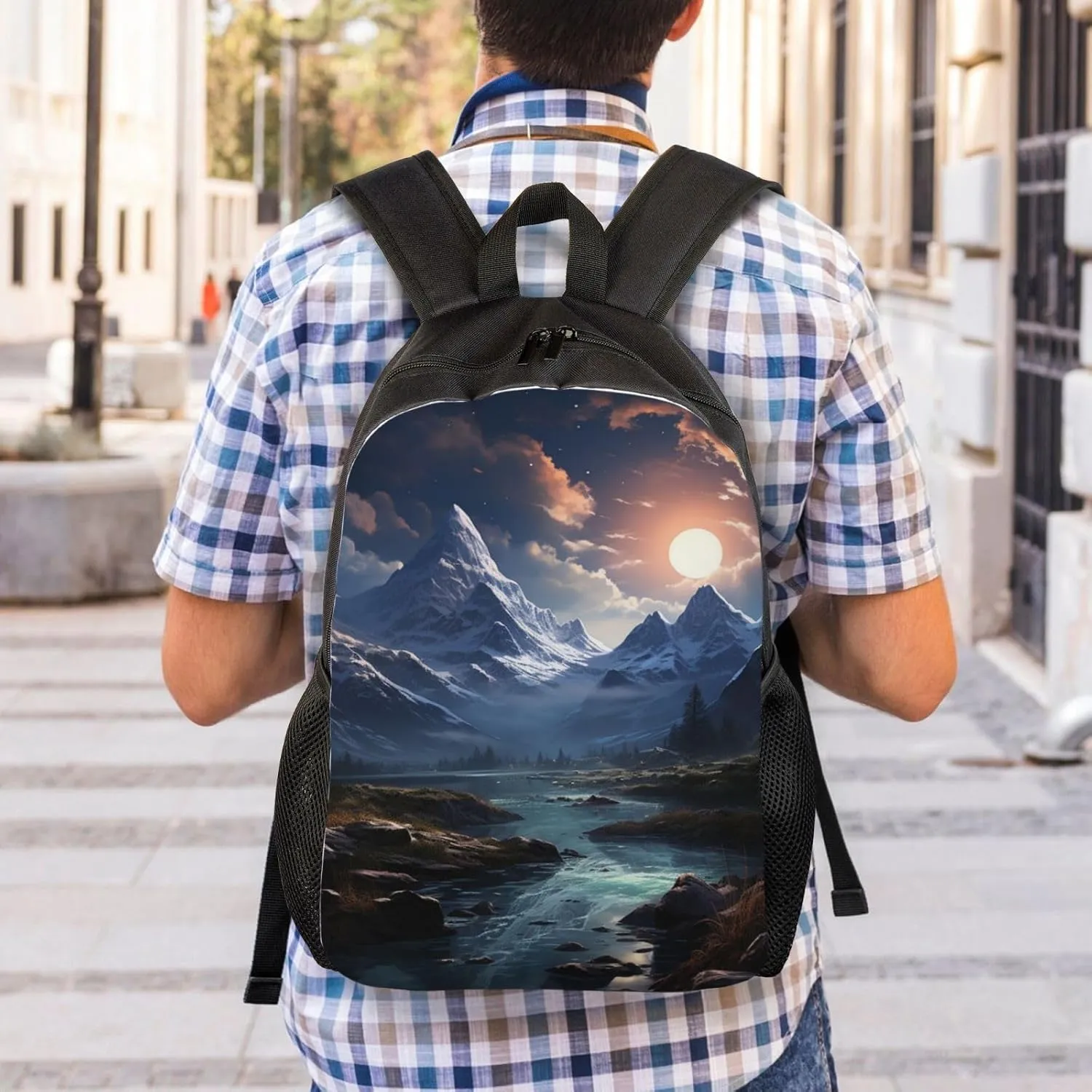 Laptop Backpack for Women Men Carry-on Backpack Snow Mountain Scenery Daypack Lightweight Travel Shoulder Bags