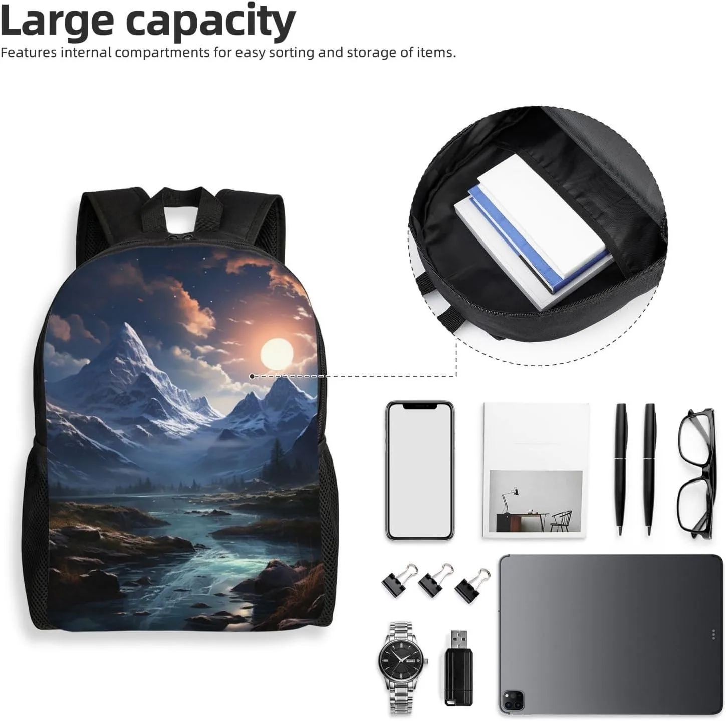 Laptop Backpack for Women Men Carry-on Backpack Snow Mountain Scenery Daypack Lightweight Travel Shoulder Bags