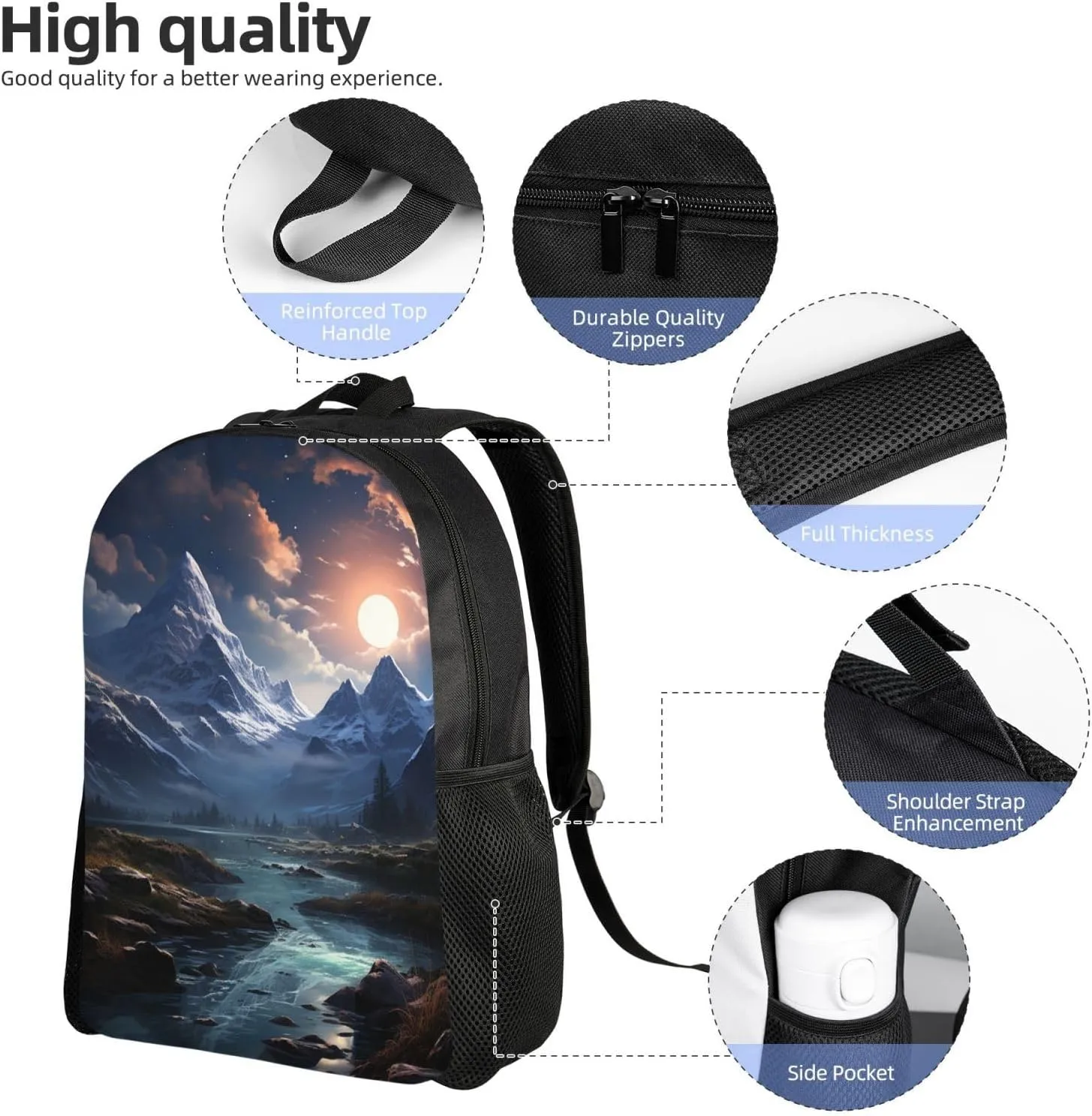 Laptop Backpack for Women Men Carry-on Backpack Snow Mountain Scenery Daypack Lightweight Travel Shoulder Bags