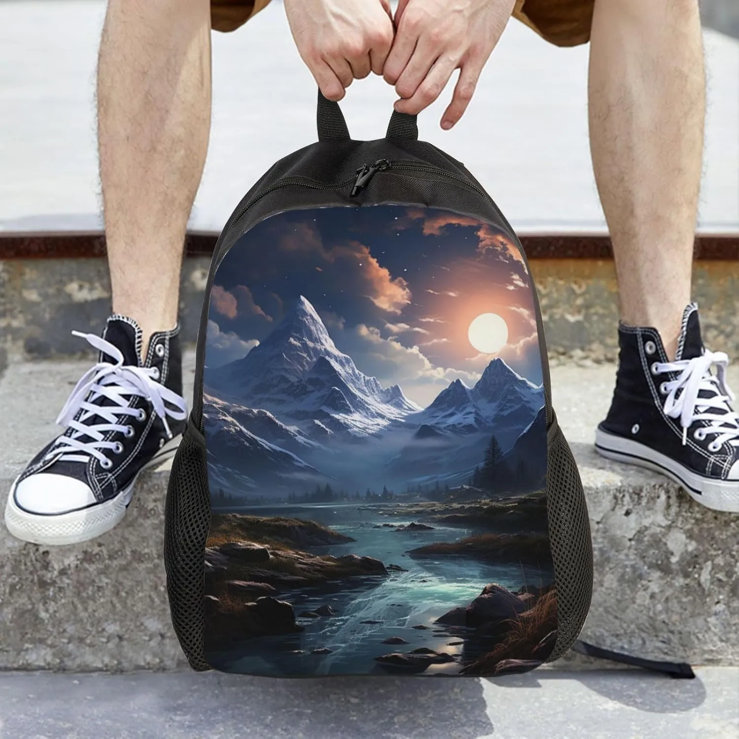 Laptop Backpack for Women Men Carry-on Backpack Snow Mountain Scenery Daypack Lightweight Travel Shoulder Bags