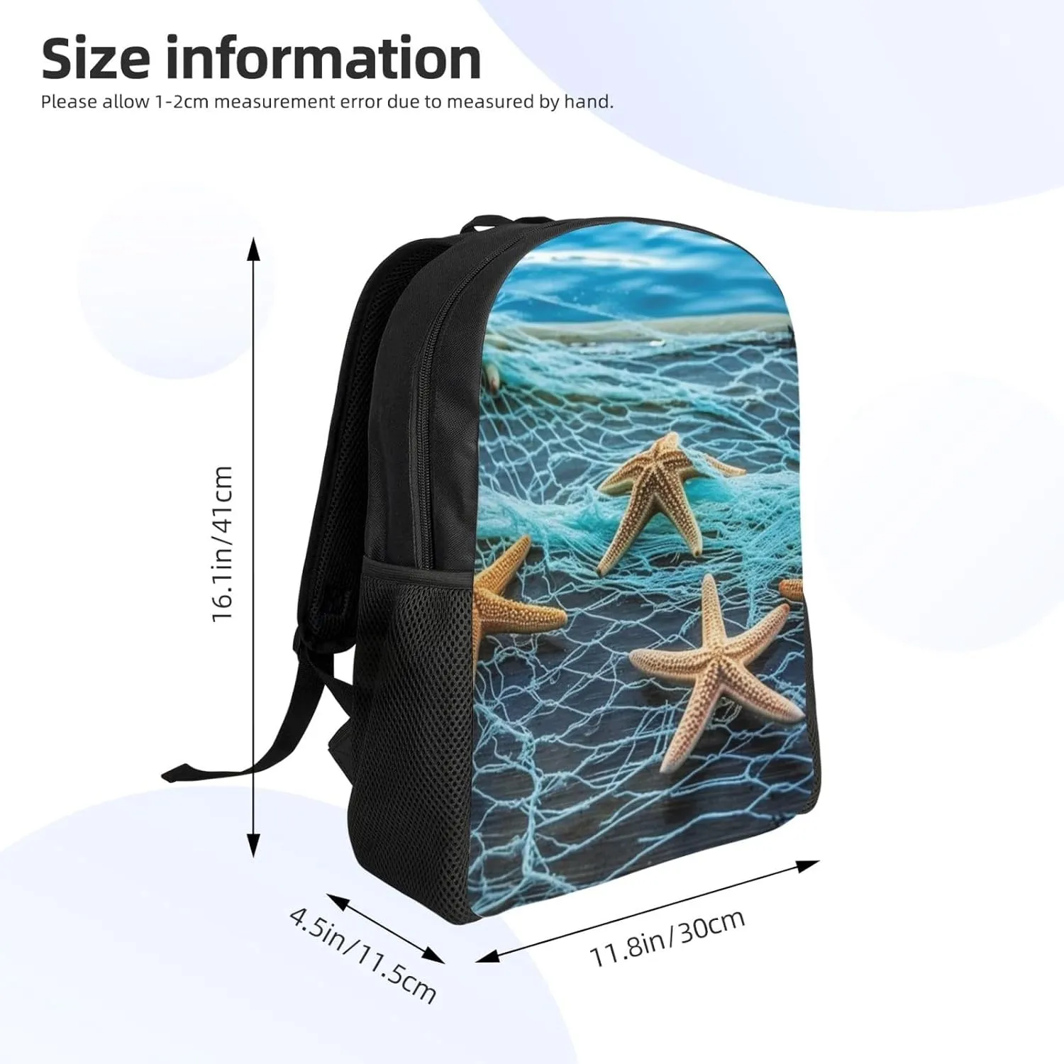 Laptop Backpack for Women Men Carry-on Backpack Starfish Fishing Nets Daypack Lightweight Travel Shoulder Bags