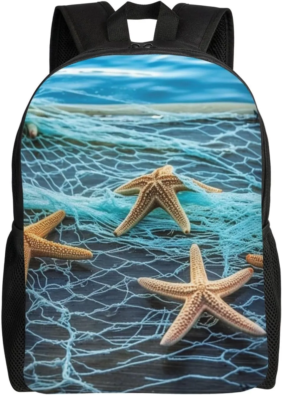Laptop Backpack for Women Men Carry-on Backpack Starfish Fishing Nets Daypack Lightweight Travel Shoulder Bags