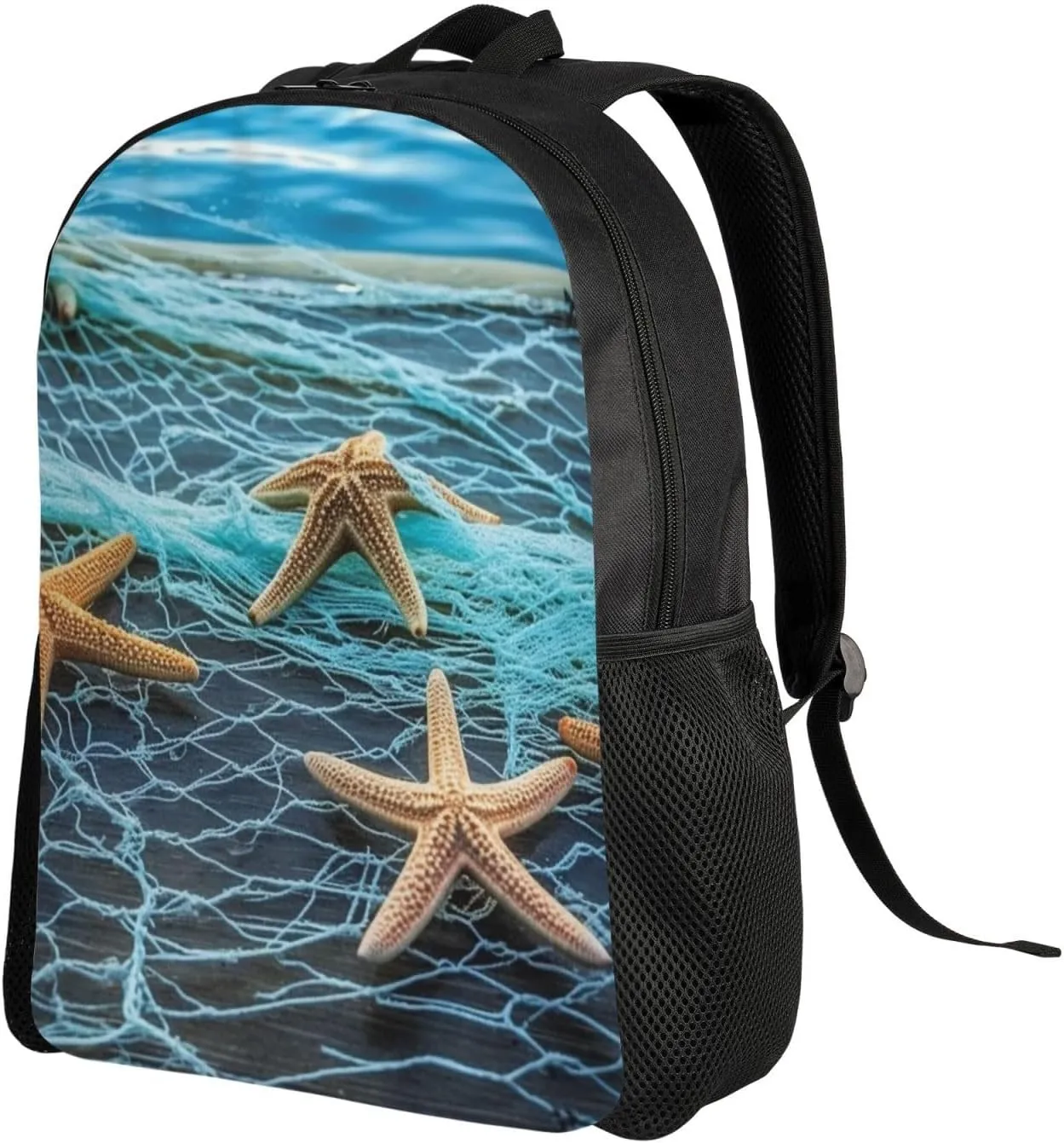 Laptop Backpack for Women Men Carry-on Backpack Starfish Fishing Nets Daypack Lightweight Travel Shoulder Bags