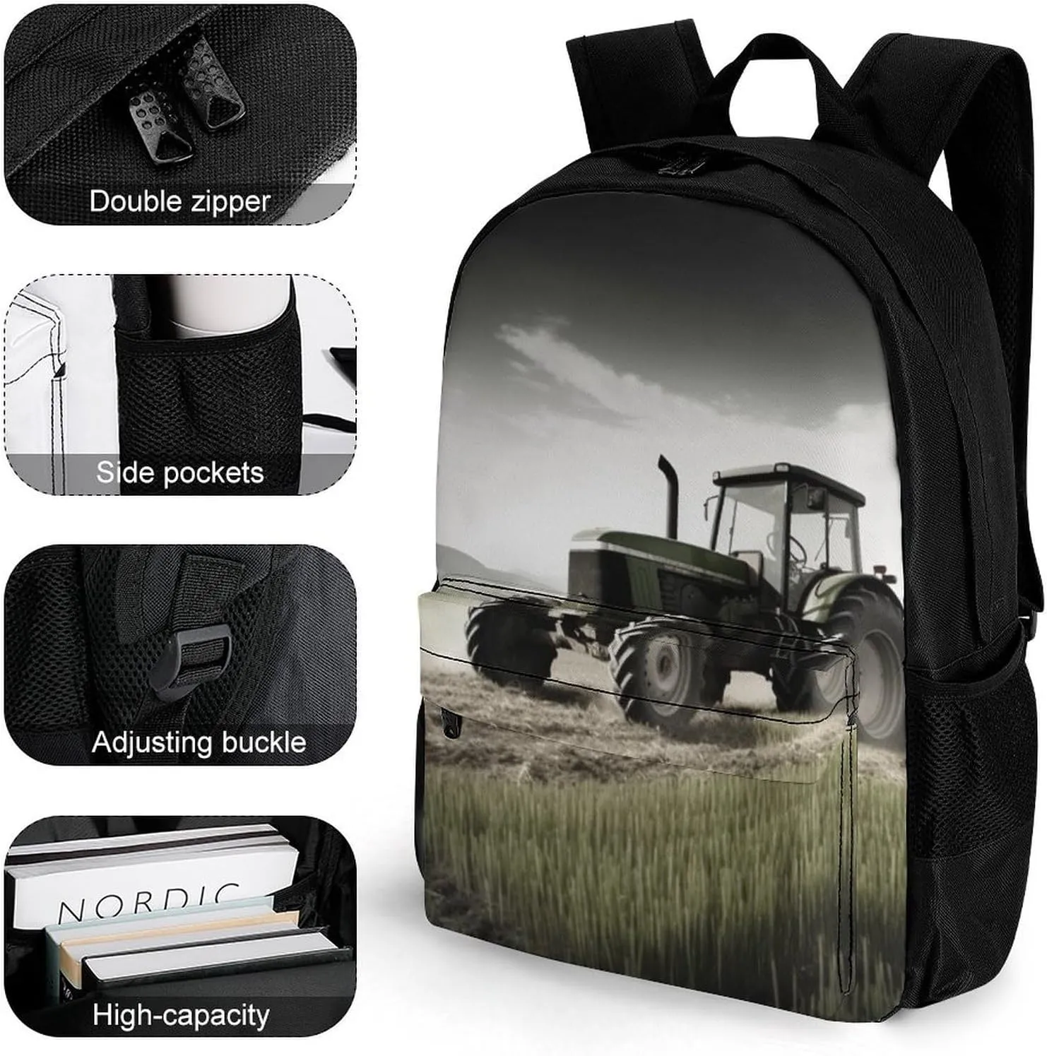 Laptop Backpack for Women Men Daypack Tractor Agriculture Tranquil Backpacks Computer Bag Travel Laptop Bag Casual Work Bag