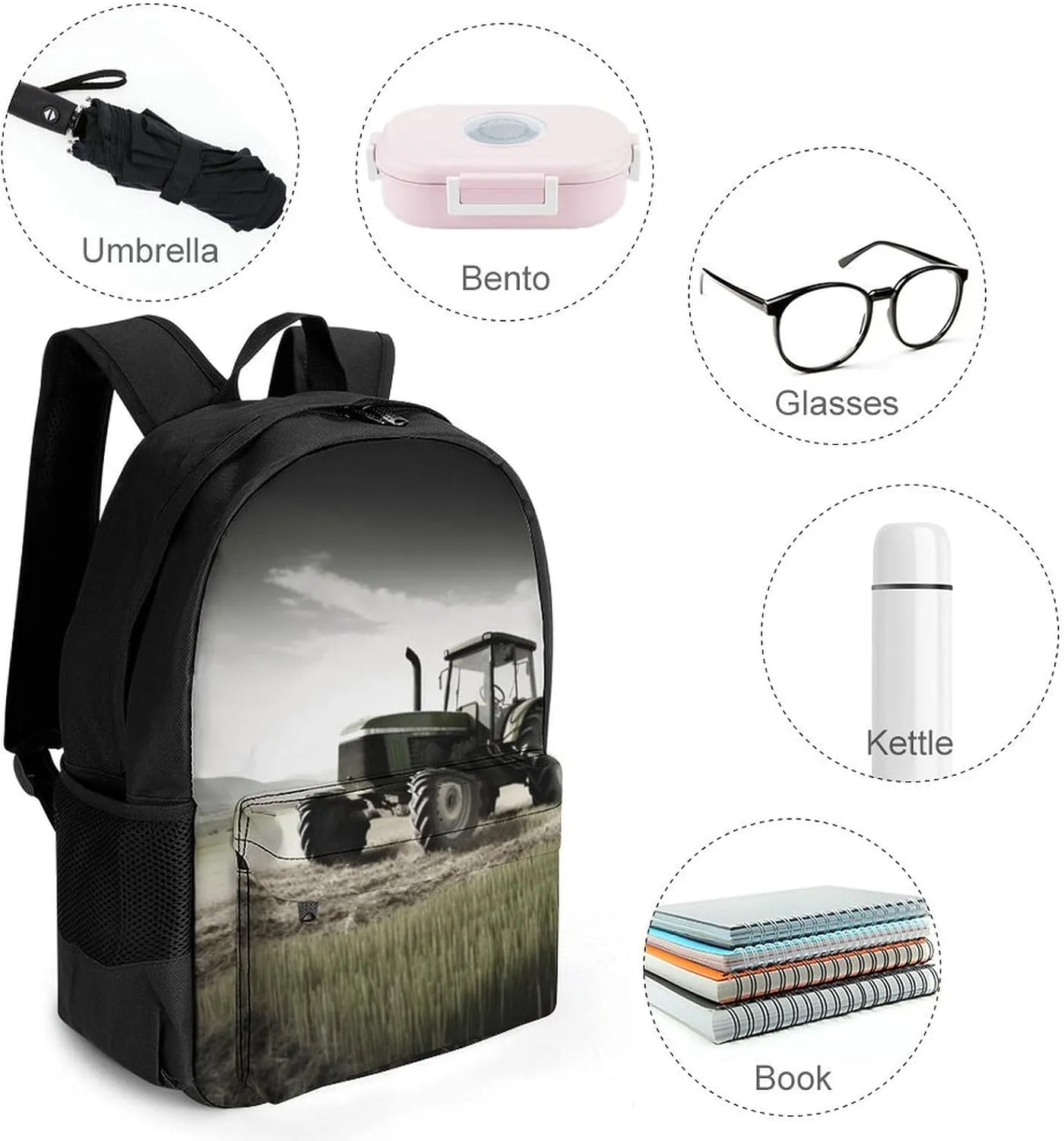 Laptop Backpack for Women Men Daypack Tractor Agriculture Tranquil Backpacks Computer Bag Travel Laptop Bag Casual Work Bag