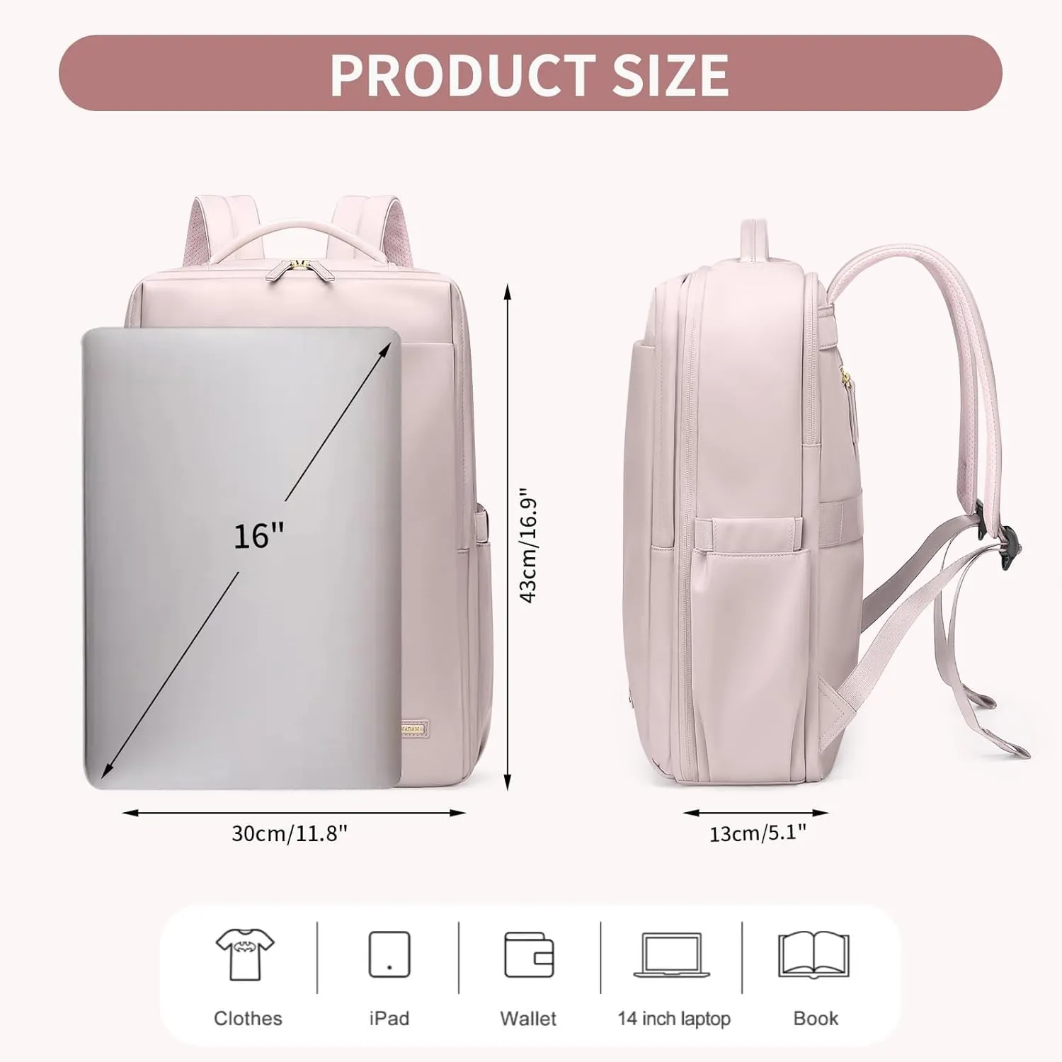 Laptop Backpack for Women, Professional Adult Office Commuter Womens Computer Backpack Travel Carry on Personal Item Bag For Airlines, Work, College, Travel, 17.3Inch, Pink