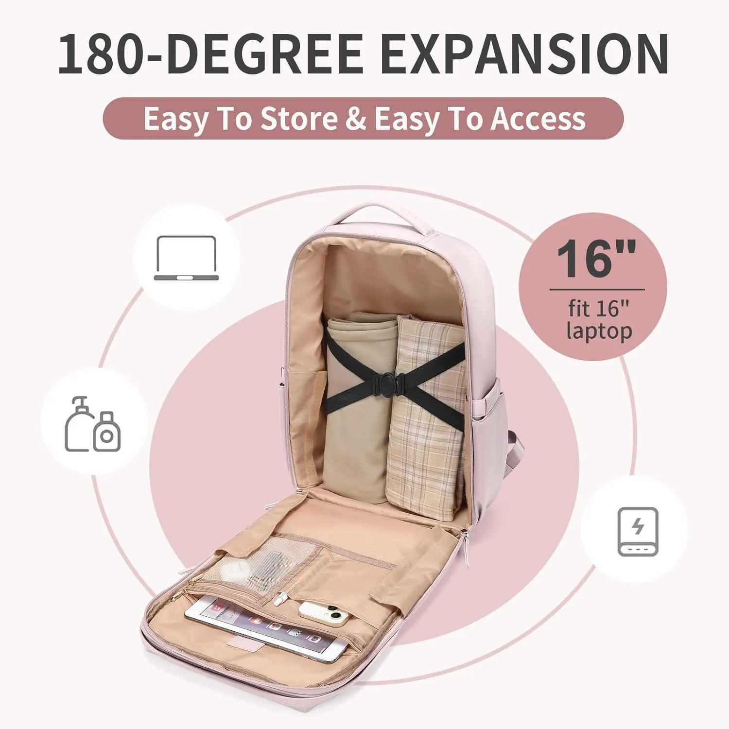 Laptop Backpack for Women, Professional Adult Office Commuter Womens Computer Backpack Travel Carry on Personal Item Bag For Airlines, Work, College, Travel, 17.3Inch, Pink