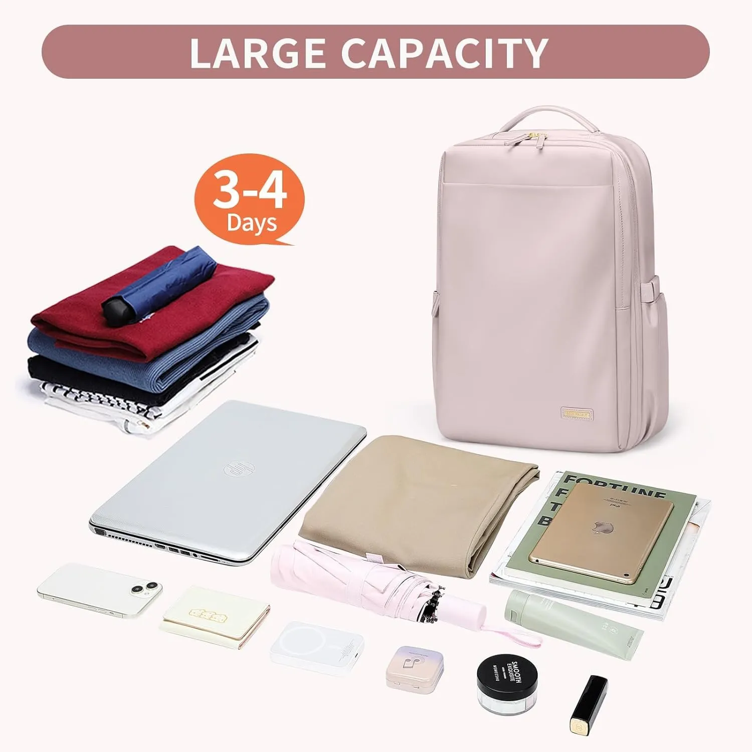 Laptop Backpack for Women, Professional Adult Office Commuter Womens Computer Backpack Travel Carry on Personal Item Bag For Airlines, Work, College, Travel, 17.3Inch, Pink