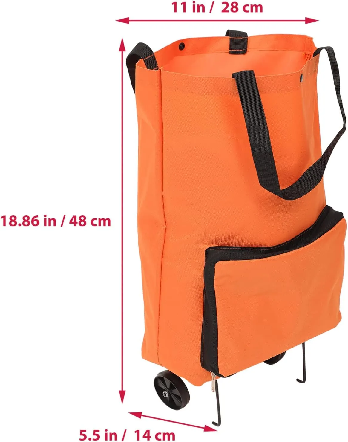 Large Capacity Folding Shopping Cart Collapsible Trolley Bag Orange Cart Wheels for Shopping Traveling