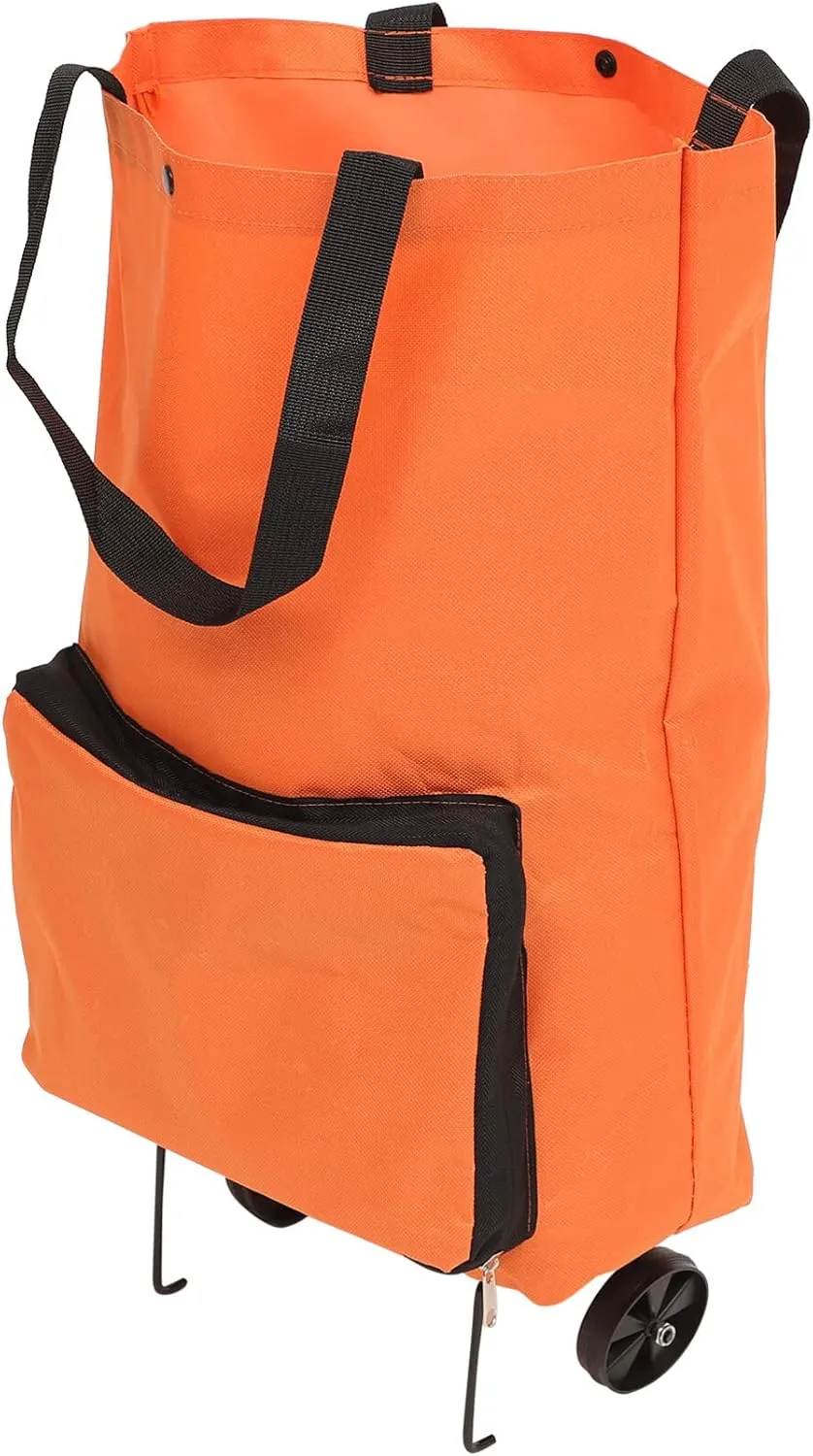 Large Capacity Folding Shopping Cart Collapsible Trolley Bag Orange Cart Wheels for Shopping Traveling