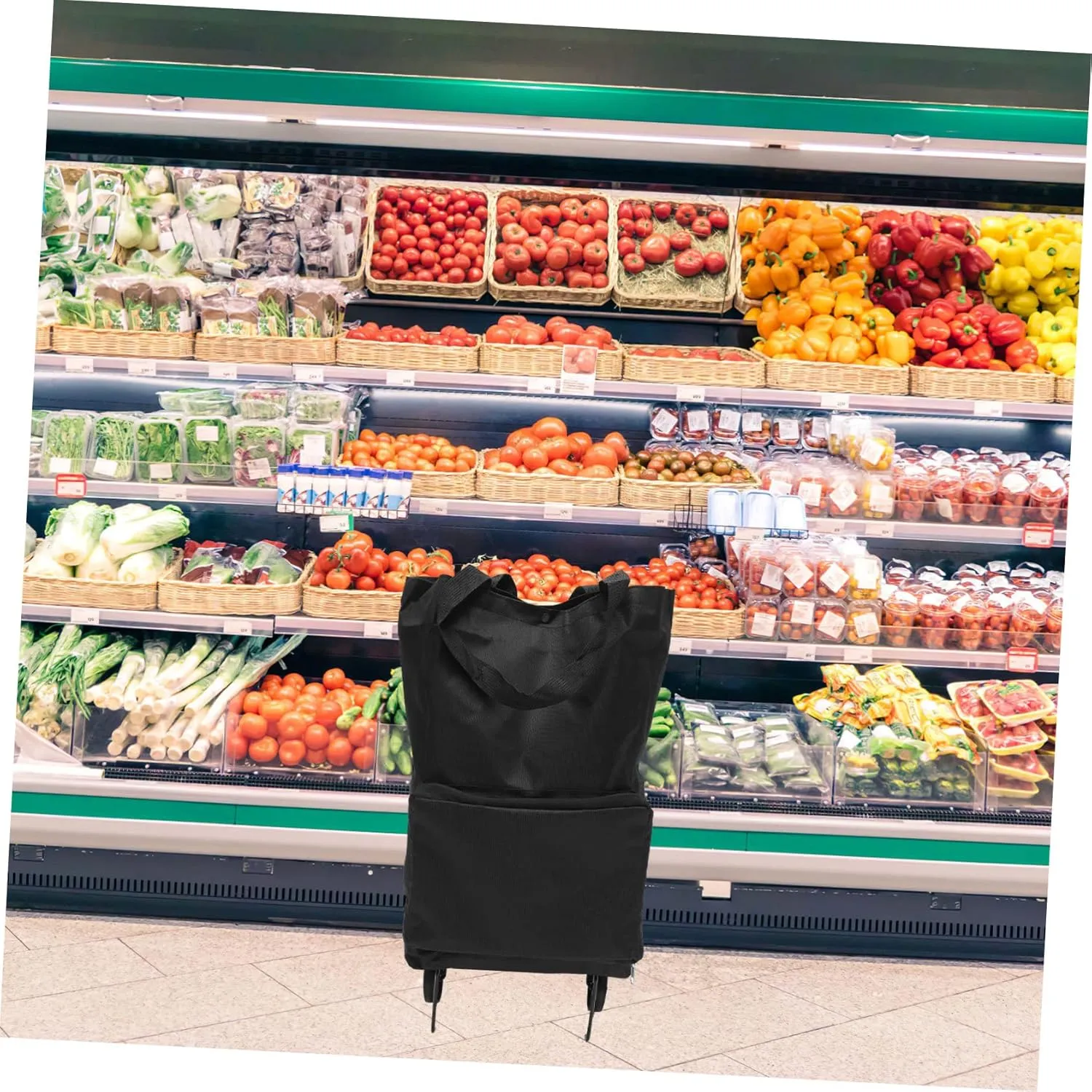 Large Folding Shopping Trolley Bag - Blue - Utility Cart with Wheels