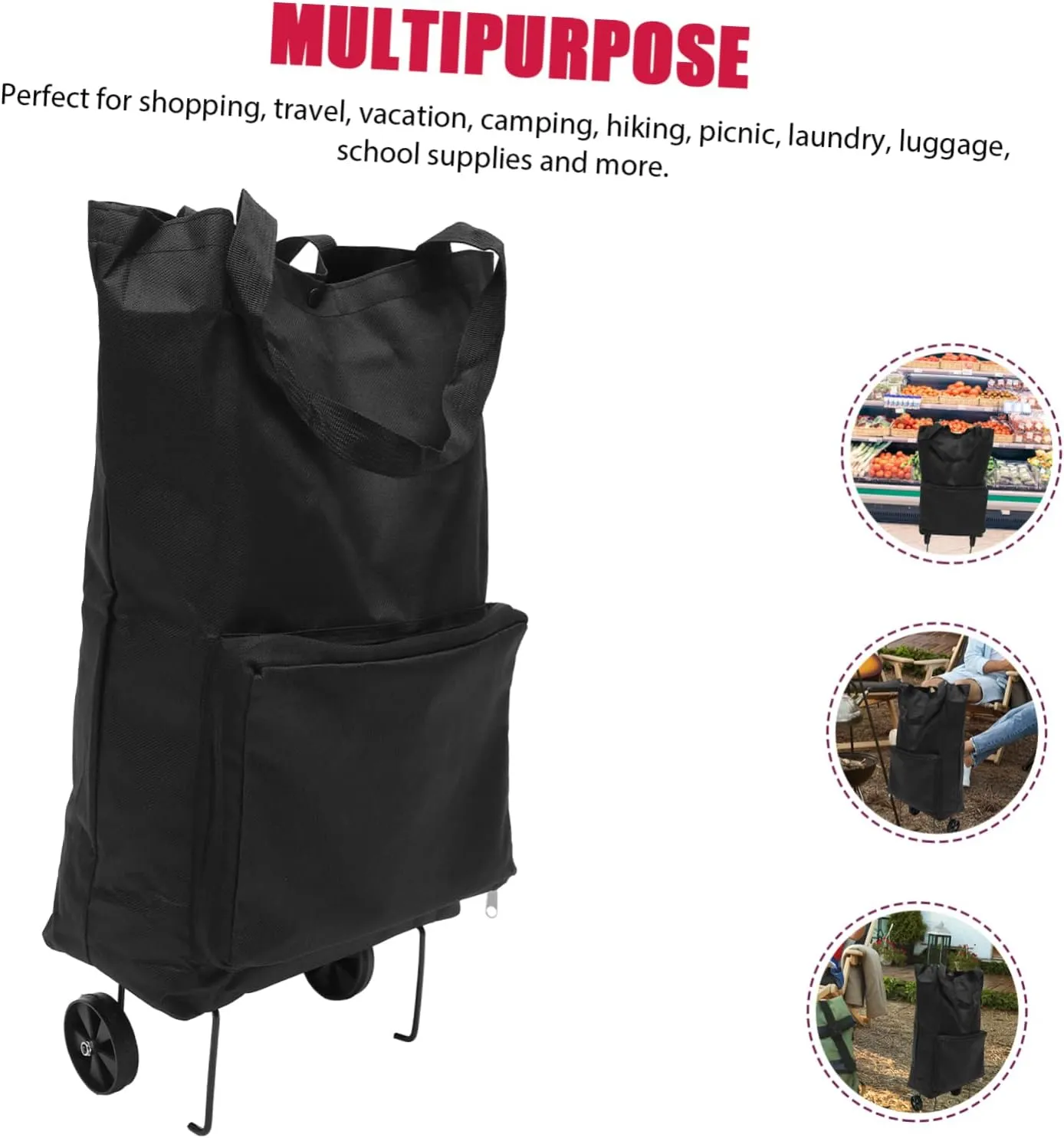 Large Folding Shopping Trolley Bag - Blue - Utility Cart with Wheels