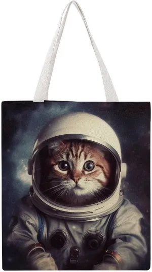 Large Grocery Bags Beach Tote Animal Cat Astronaut Shopping Bag for Women Shoulder Bag for Travel Work Handbag