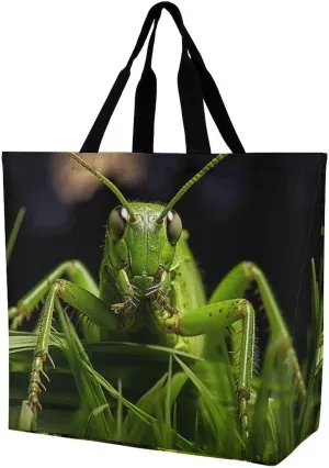 Large Grocery Bags Beach Tote Grasshopper on Grass Shopping Bag for Women Shoulder Bag for Travel Work Handbag