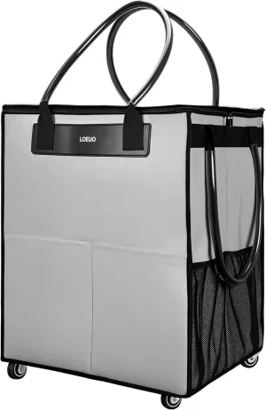 Large Reusable Grocery Bag on Wheels, Foldable Rolling Tote Bag with Detachable Roller