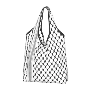 Large Reusable Palestinian Palestine Hatta Kufiya Folk Grocery Bags Recycle Foldable Shopping Eco Bag Washable Lightweight