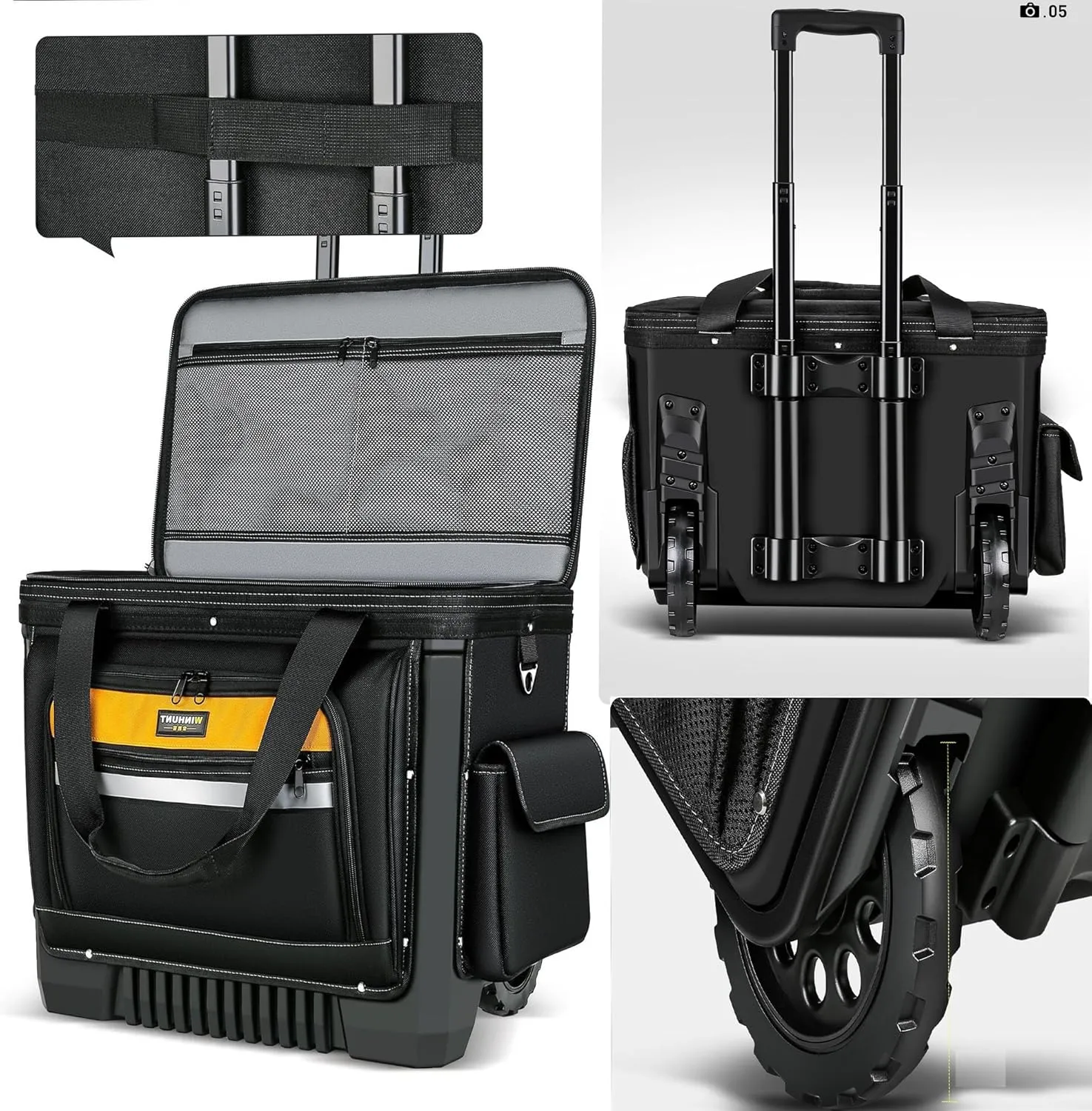 Large Rolling Tool Bag with Big Wheels, Waterproof Roller Tool Box, Big Wheeled Tool Backpack with Multiple Pockets(Yellow, Extra Large)
