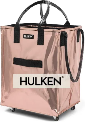 (Large, Rose Gold) Reusable Grocery Bag On Wheels, Shopping Trolley, Rolling Tote, Zipper Closure, Lightweight, Carries Up to 66 lb, Folds Flat, Unbreakable Handles