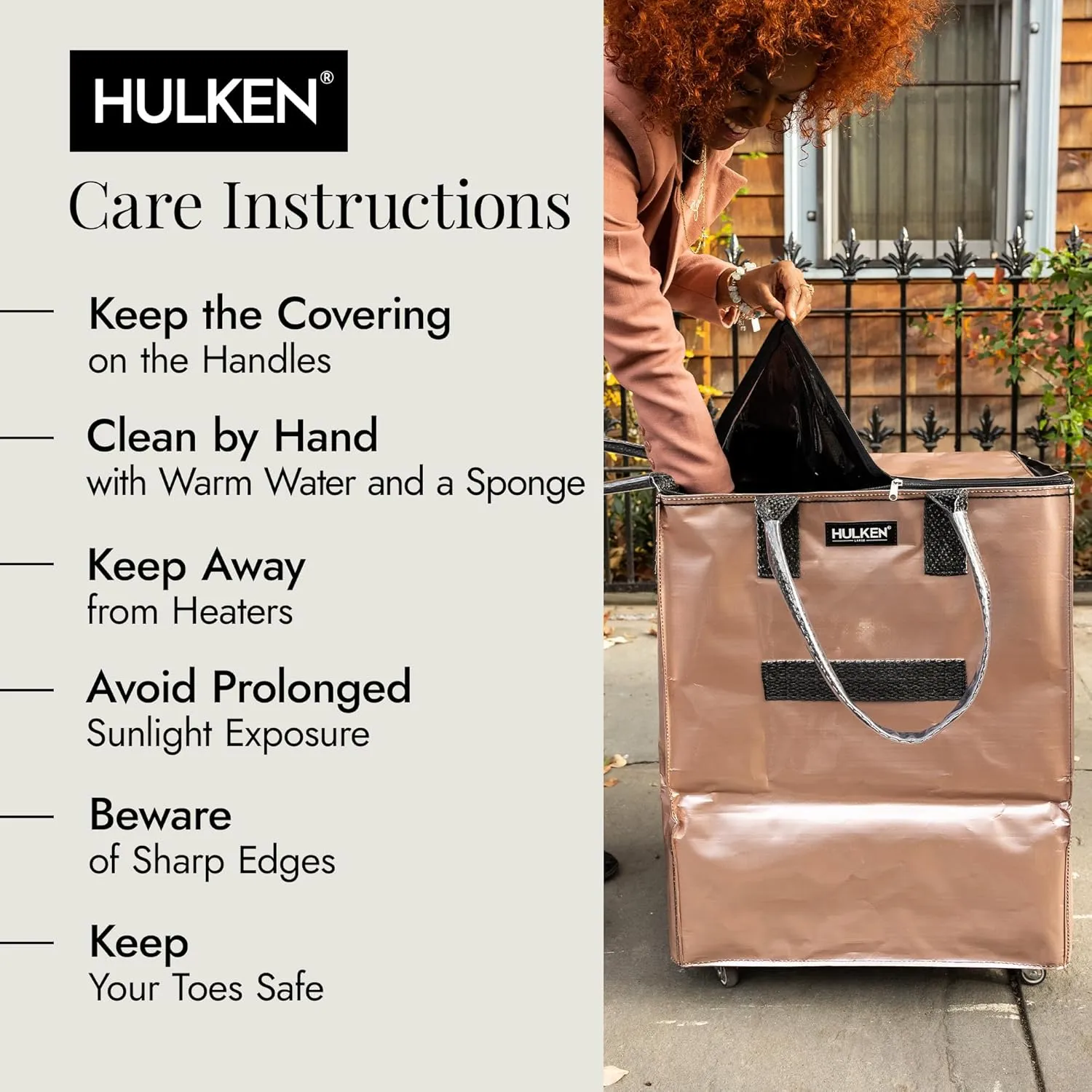 (Large, Rose Gold) Reusable Grocery Bag On Wheels, Shopping Trolley, Rolling Tote, Zipper Closure, Lightweight, Carries Up to 66 lb, Folds Flat, Unbreakable Handles