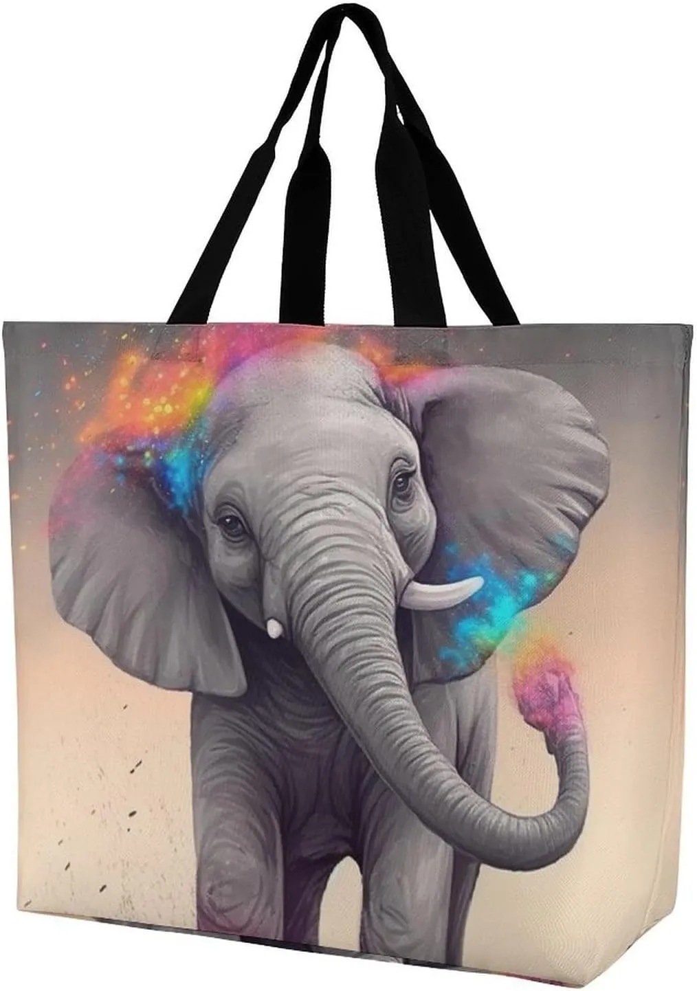 Large Tote Bag Shopping Bag with Handles Animal Cartoon Elephant Foldable Washable Heavy Duty Waterproof