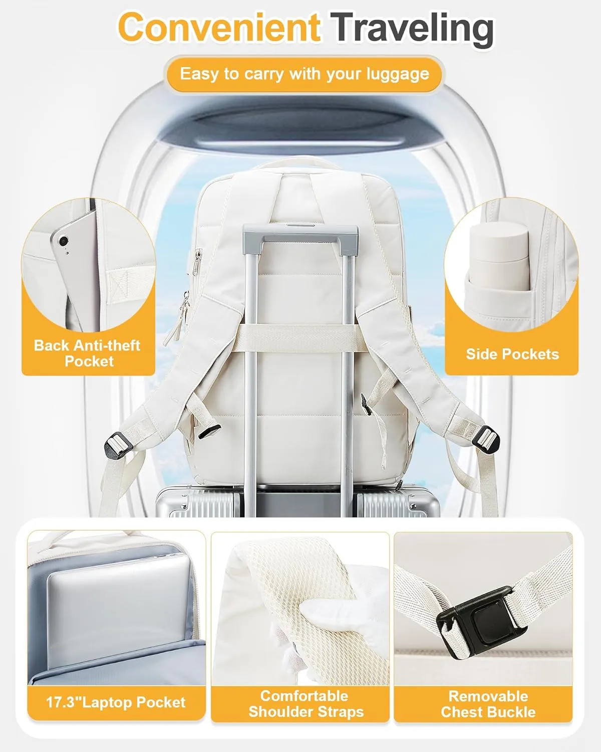 Large Travel Backpack Carry On Flight Approved for Women Men Carry On Backpack for Airplanes Mochila De Viaje Suitcase Backpack for Travel Personal Item Backpack Beige