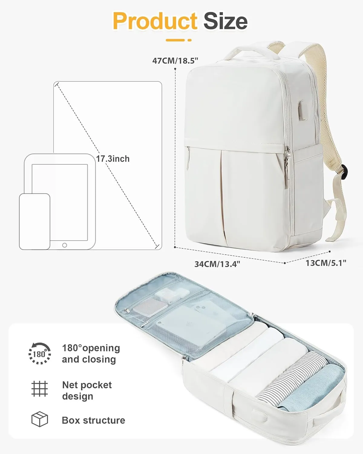Large Travel Backpack Carry On Flight Approved for Women Men Carry On Backpack for Airplanes Mochila De Viaje Suitcase Backpack for Travel Personal Item Backpack Beige