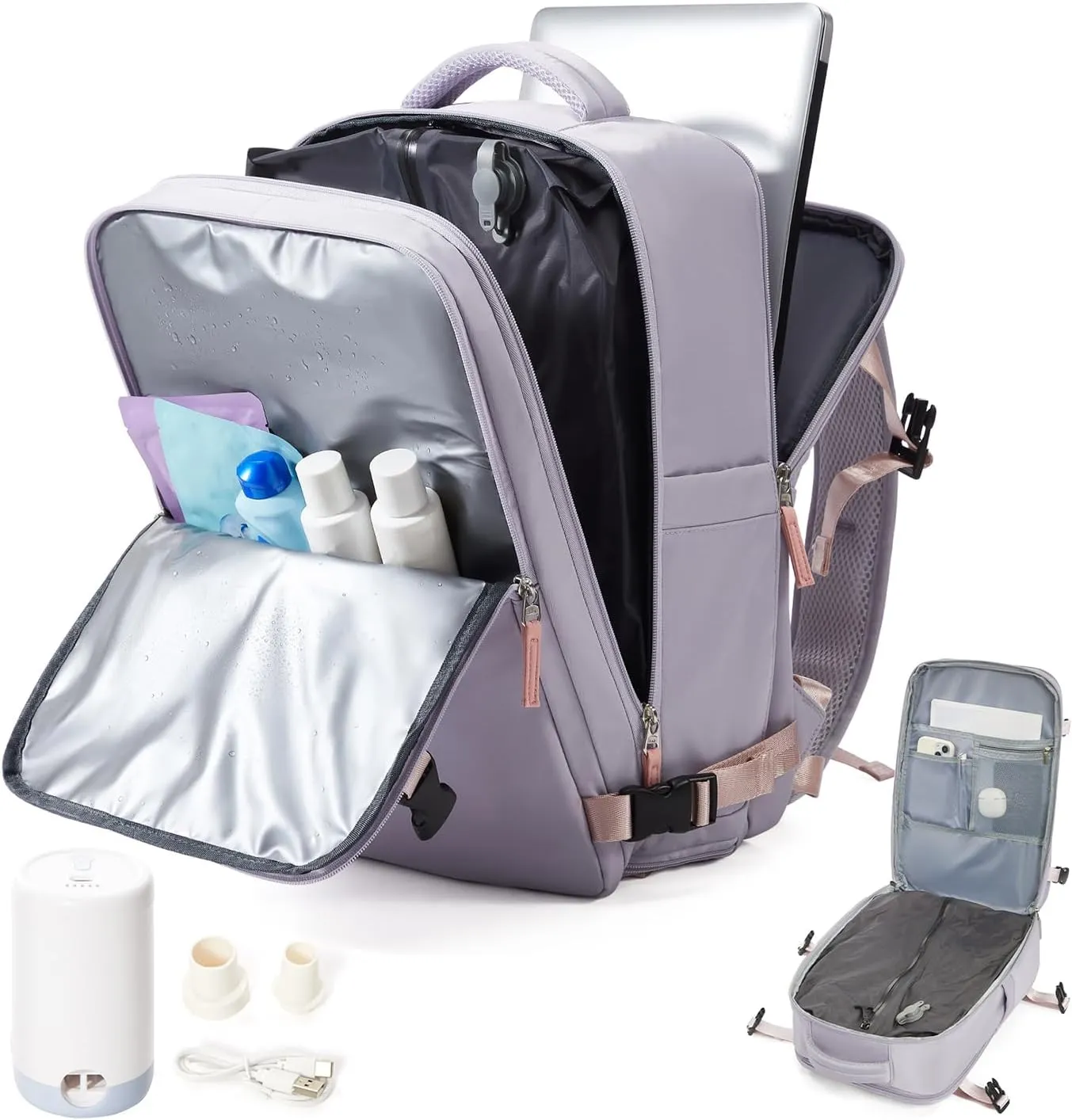 Large Vacuum Backpack Travel Airback Backpack With Pump Vacuum Compression Seal Bags for Women Men Carry on Suitcase Luggage Flight Approved Laptop Backpacks Business Work College Vacpack