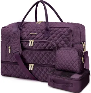 Large Women Travel Duffle Bag - Carry on Overnight Weekend Travel Duffel Tote Gym Bag with Wet Pocket Toiletry Weekender Overnight Bag for Travel Business Trips Sports Hospital 3 Pcs Set