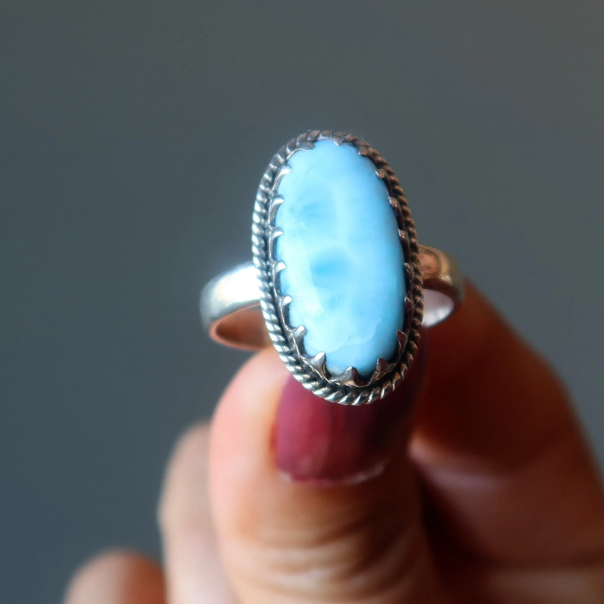 Larimar Ring Hold Me Tight Sterling Silver Size 8.75