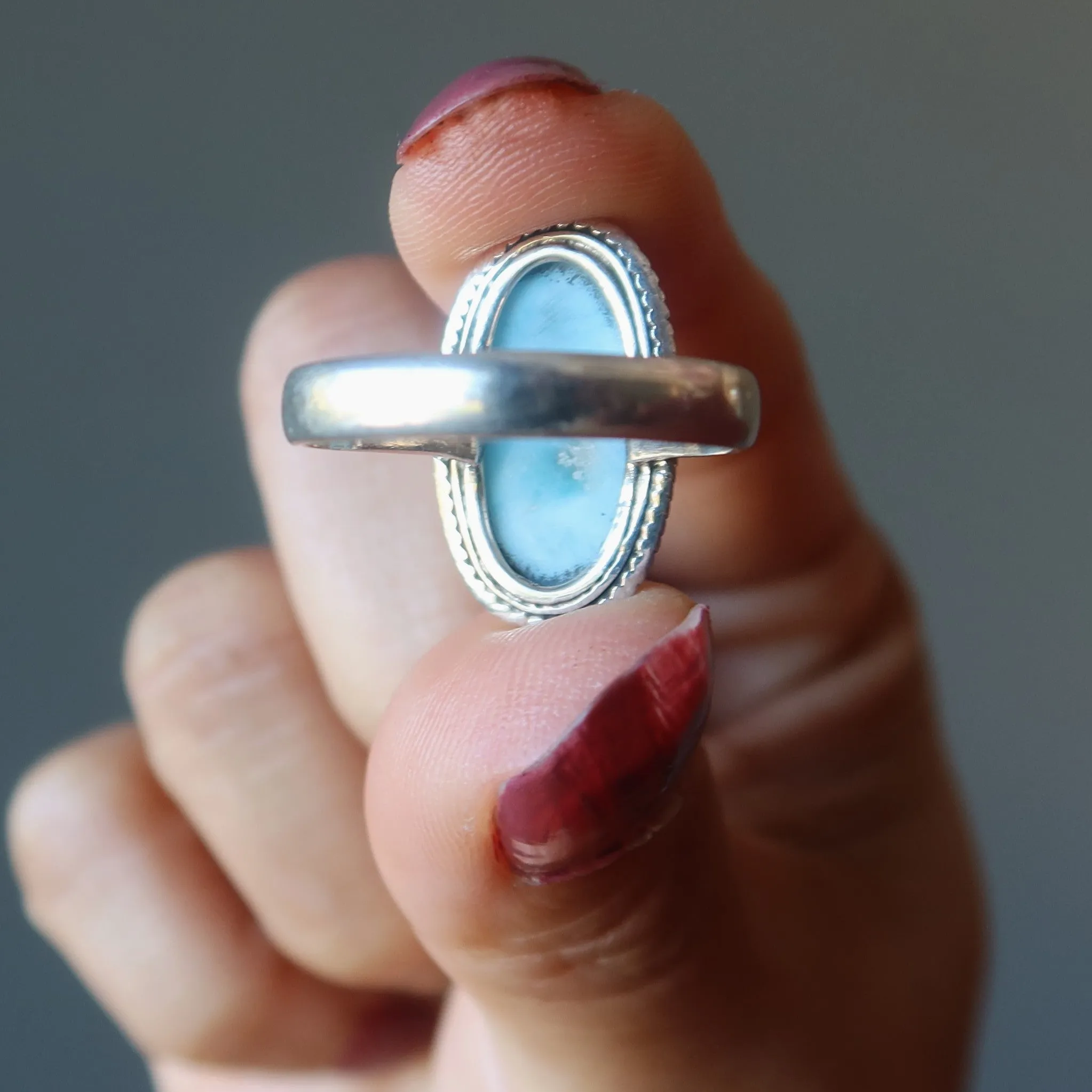 Larimar Ring Hold Me Tight Sterling Silver Size 8.75