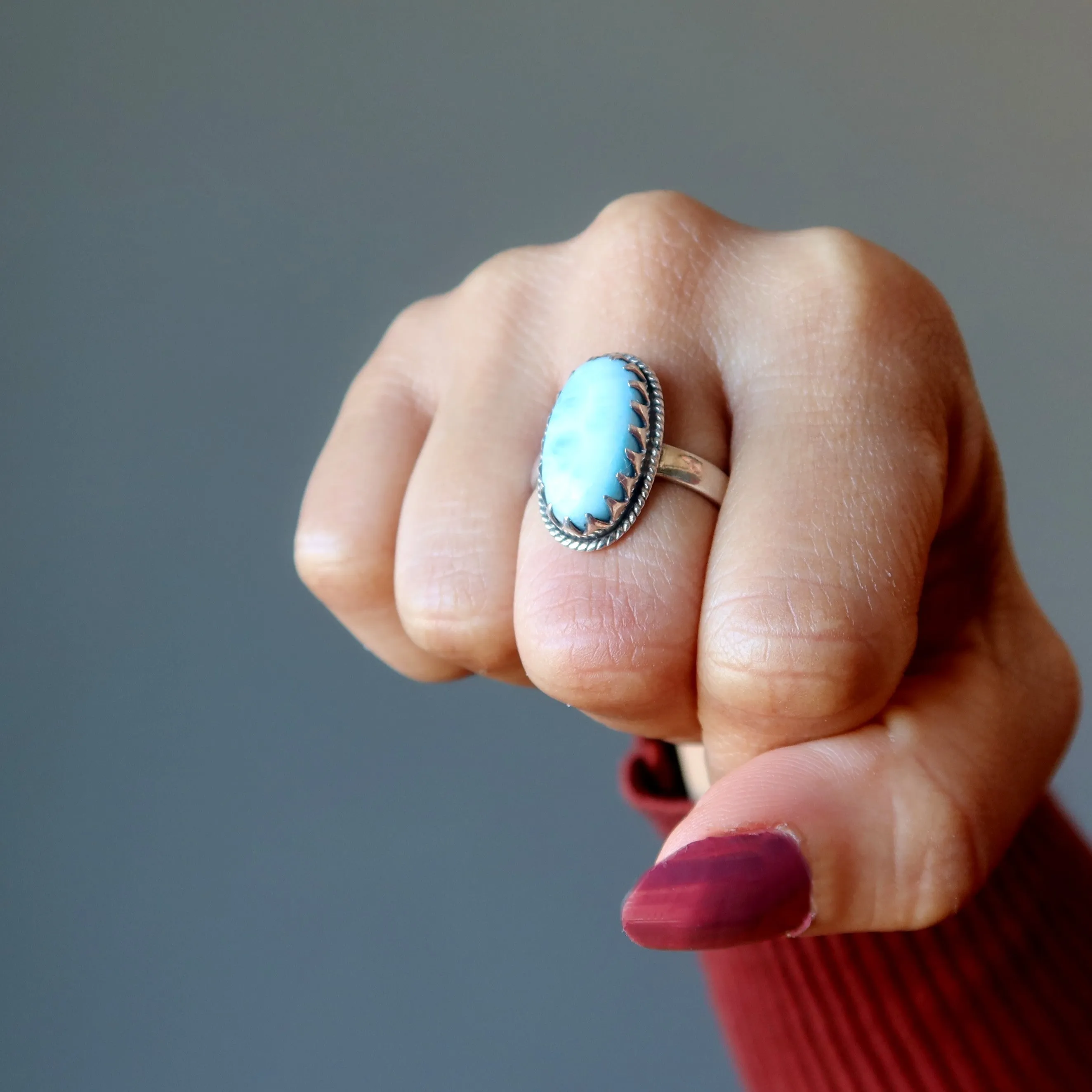 Larimar Ring Hold Me Tight Sterling Silver Size 8.75