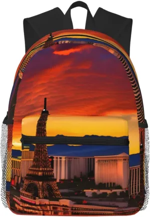 Las Vegas Sunset College Backpack For Women Men,Lightweight Travel Bag Backpack With Pockets for Women Men