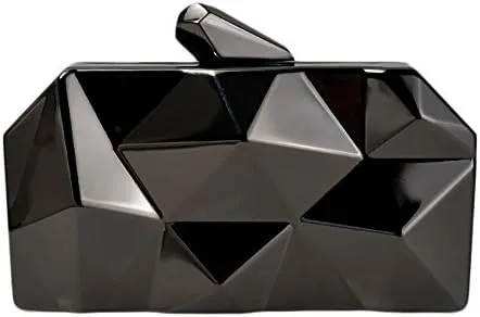 Lattice Metal Handbag Geometric Evening Bag Abstract Stone Cut Chain Clutch Purse for Women
